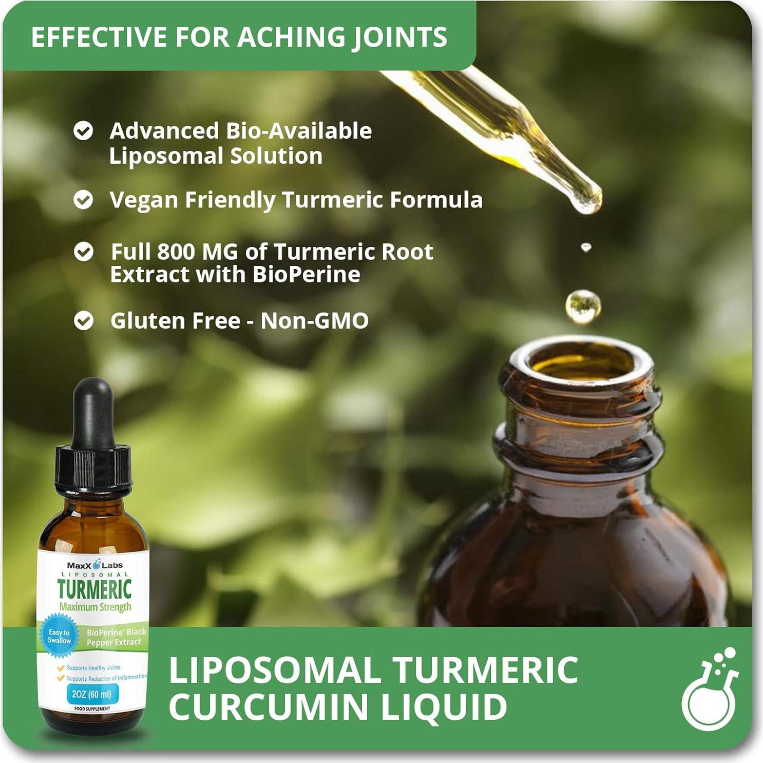 Suplemento Líquido de Cúrcuma MaxX Labs 800mg con Bioperina 59ml