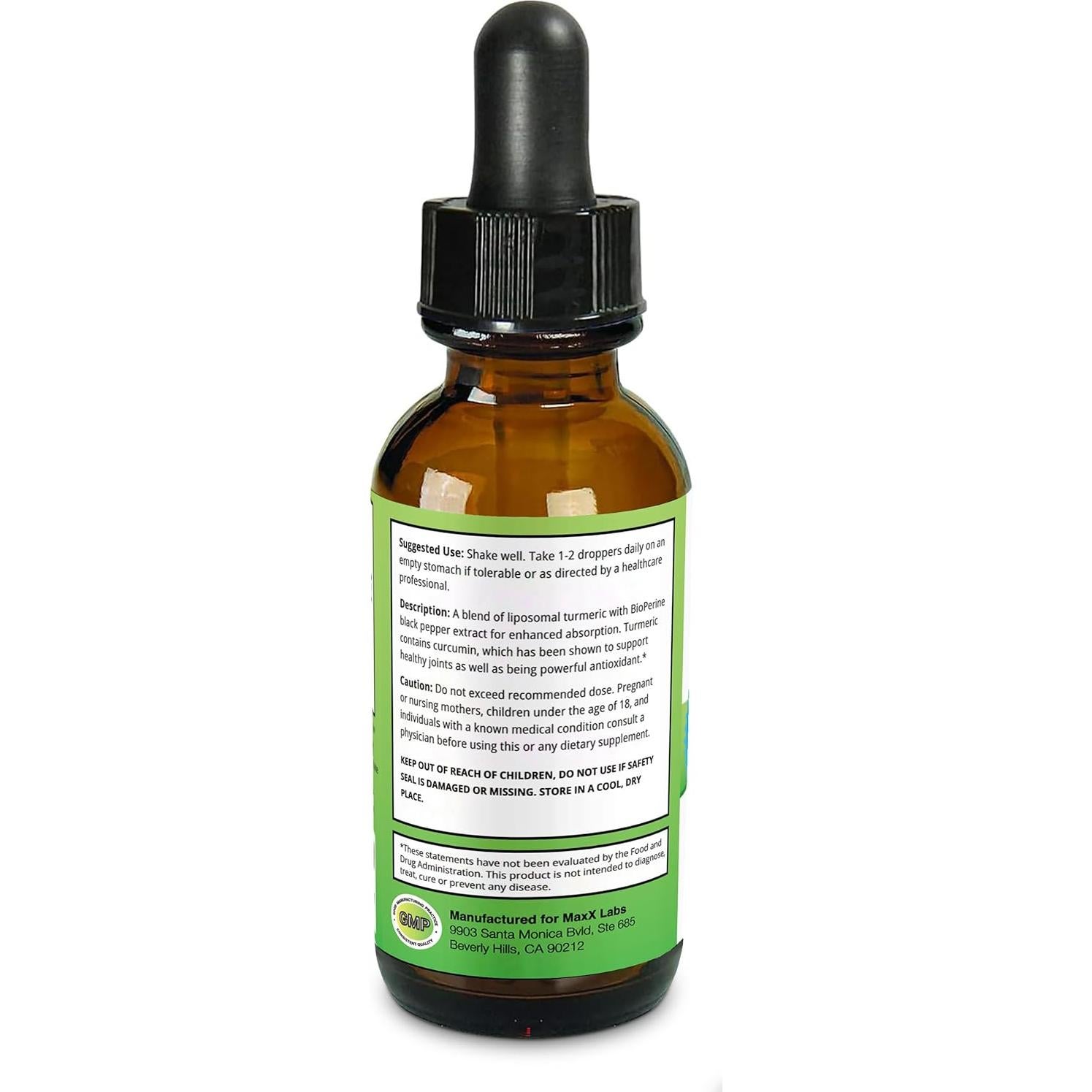 Suplemento Líquido de Cúrcuma MaxX Labs 800mg con Bioperina 59ml