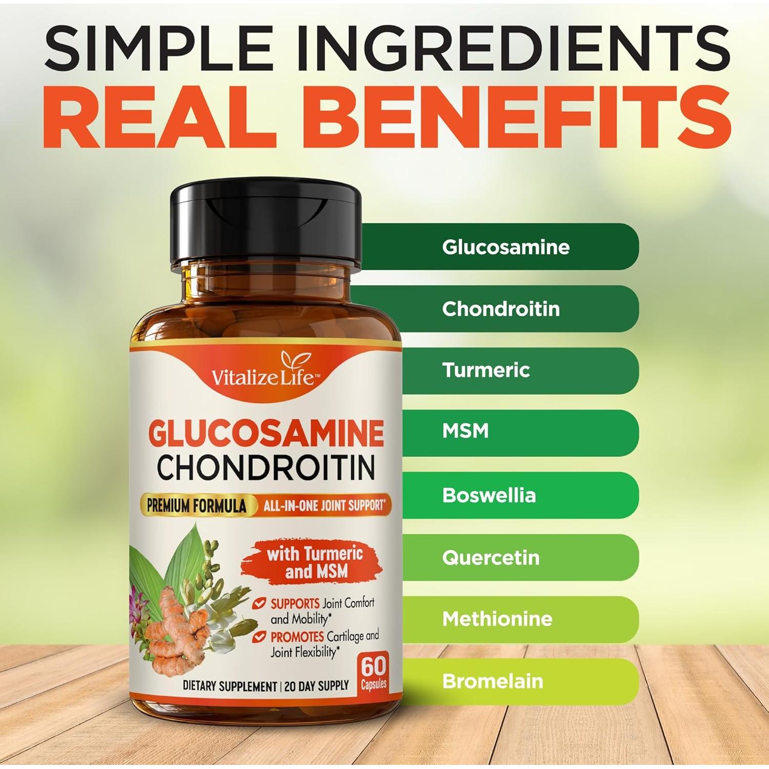 Suplemento Articular Vitalize Life - Glucosamina, Cóndroitina y Cúrcuma - 60 Cápsulas Vegetales