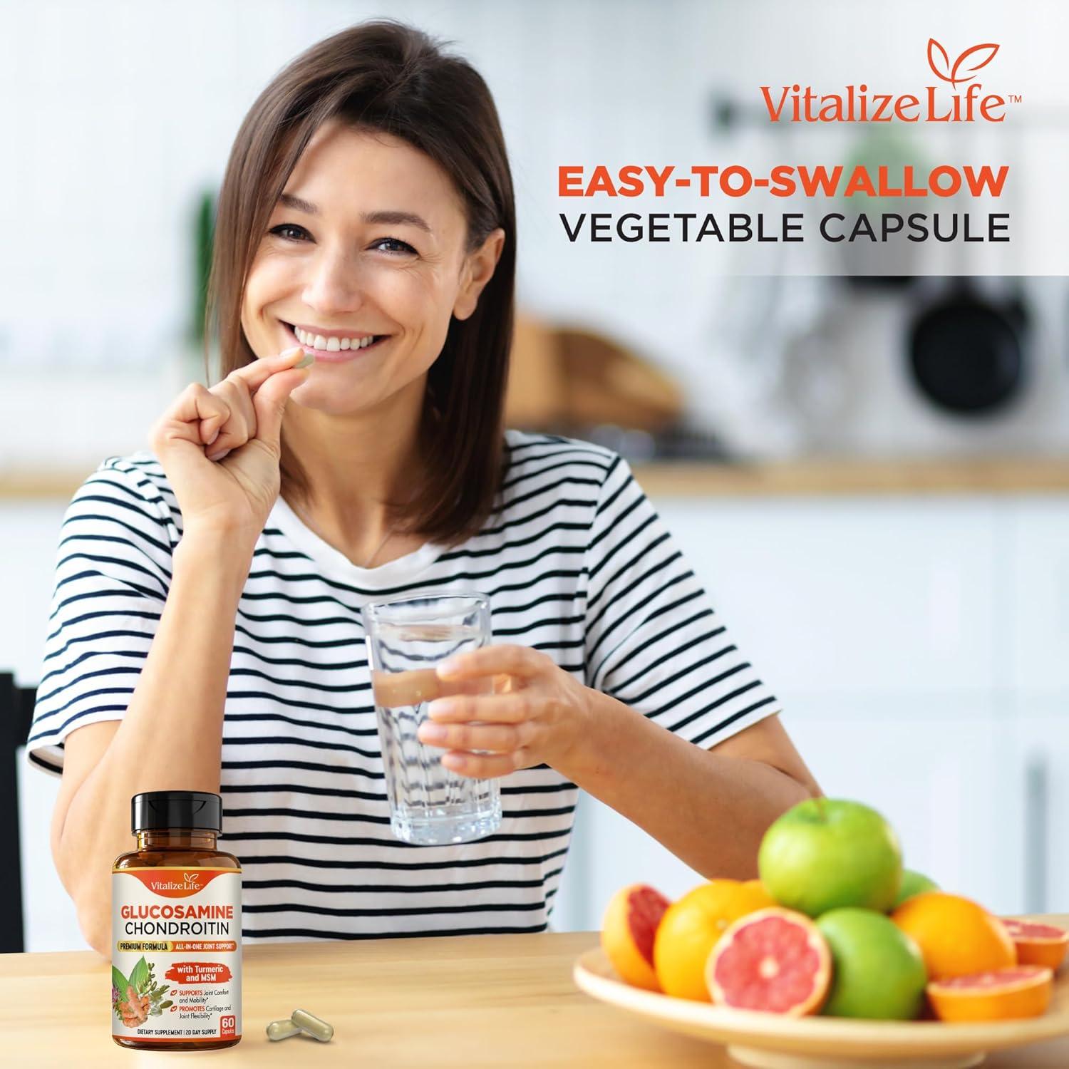 Suplemento Articular Vitalize Life - Glucosamina, Cóndroitina y Cúrcuma - 60 Cápsulas Vegetales