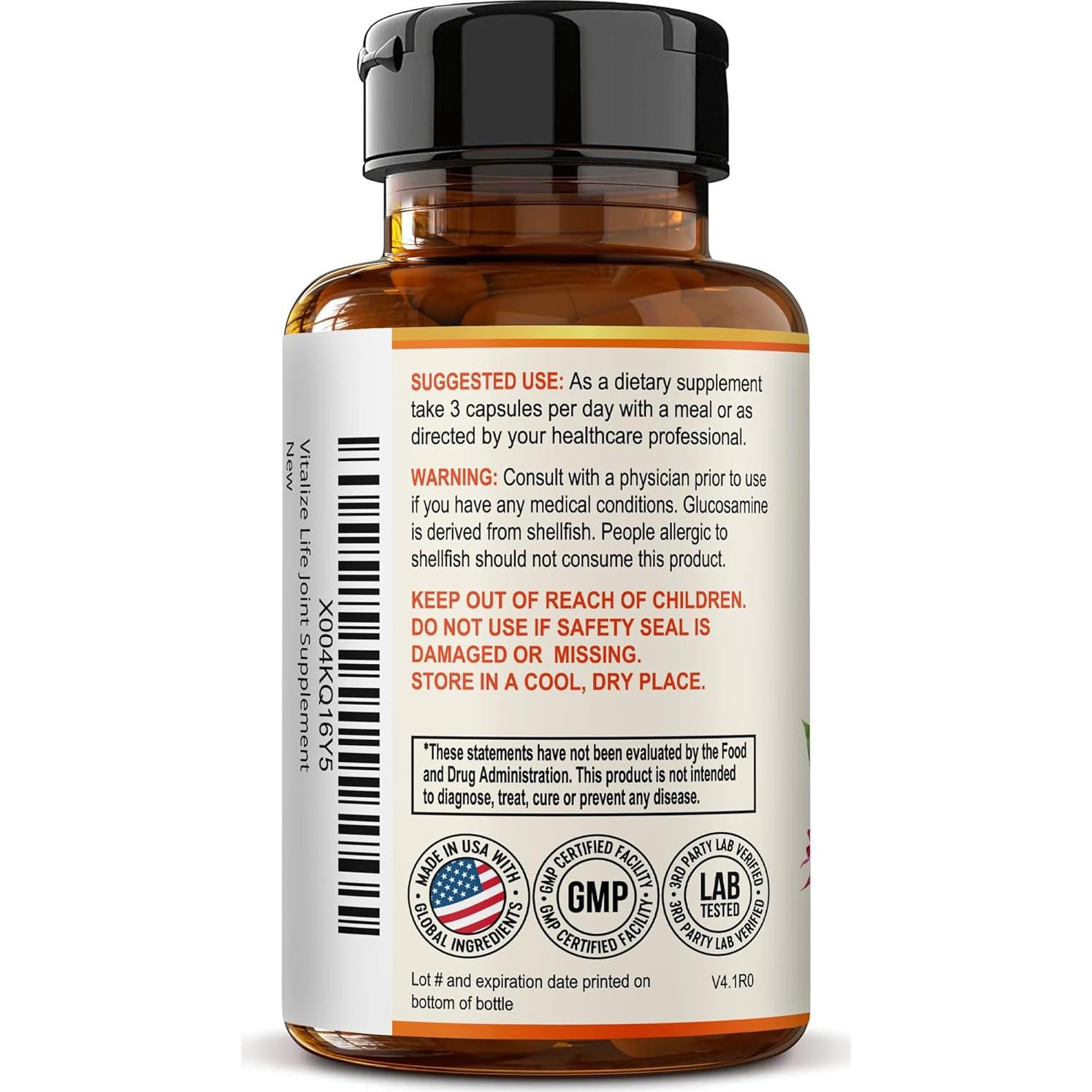 Suplemento Articular Vitalize Life - Glucosamina, Cóndroitina y Cúrcuma - 60 Cápsulas Vegetales