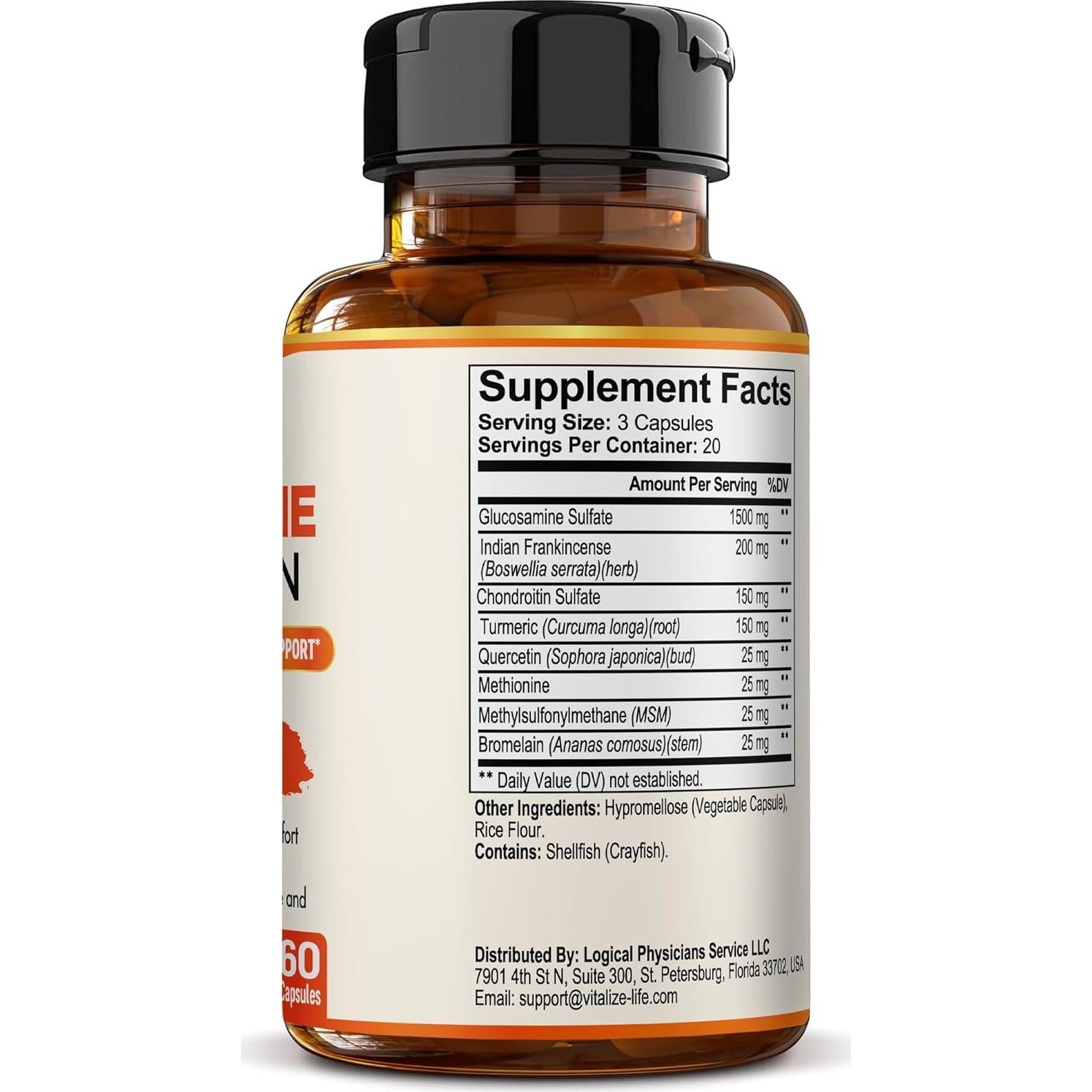 Suplemento Articular Vitalize Life - Glucosamina, Cóndroitina y Cúrcuma - 60 Cápsulas Vegetales