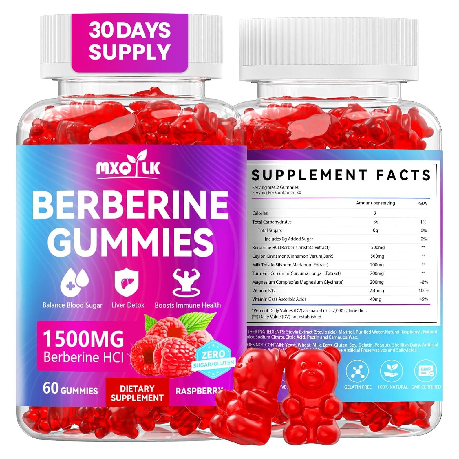 Gomitas de Berberina 1500mg Mxq Lk - Veganas, Sin Azúcar, 60 Unidades
