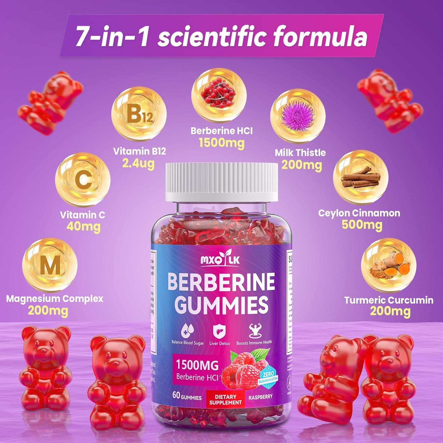 Gomitas de Berberina 1500mg Mxq Lk - Veganas, Sin Azúcar, 60 Unidades