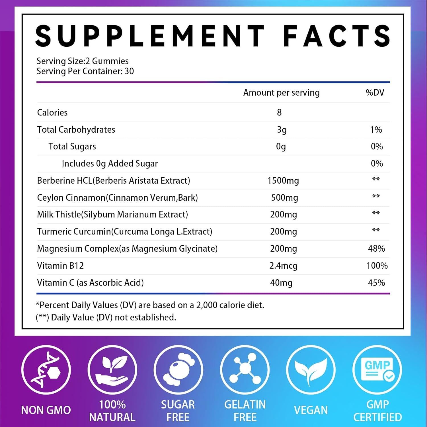 Gomitas de Berberina 1500mg Mxq Lk - Veganas, Sin Azúcar, 60 Unidades
