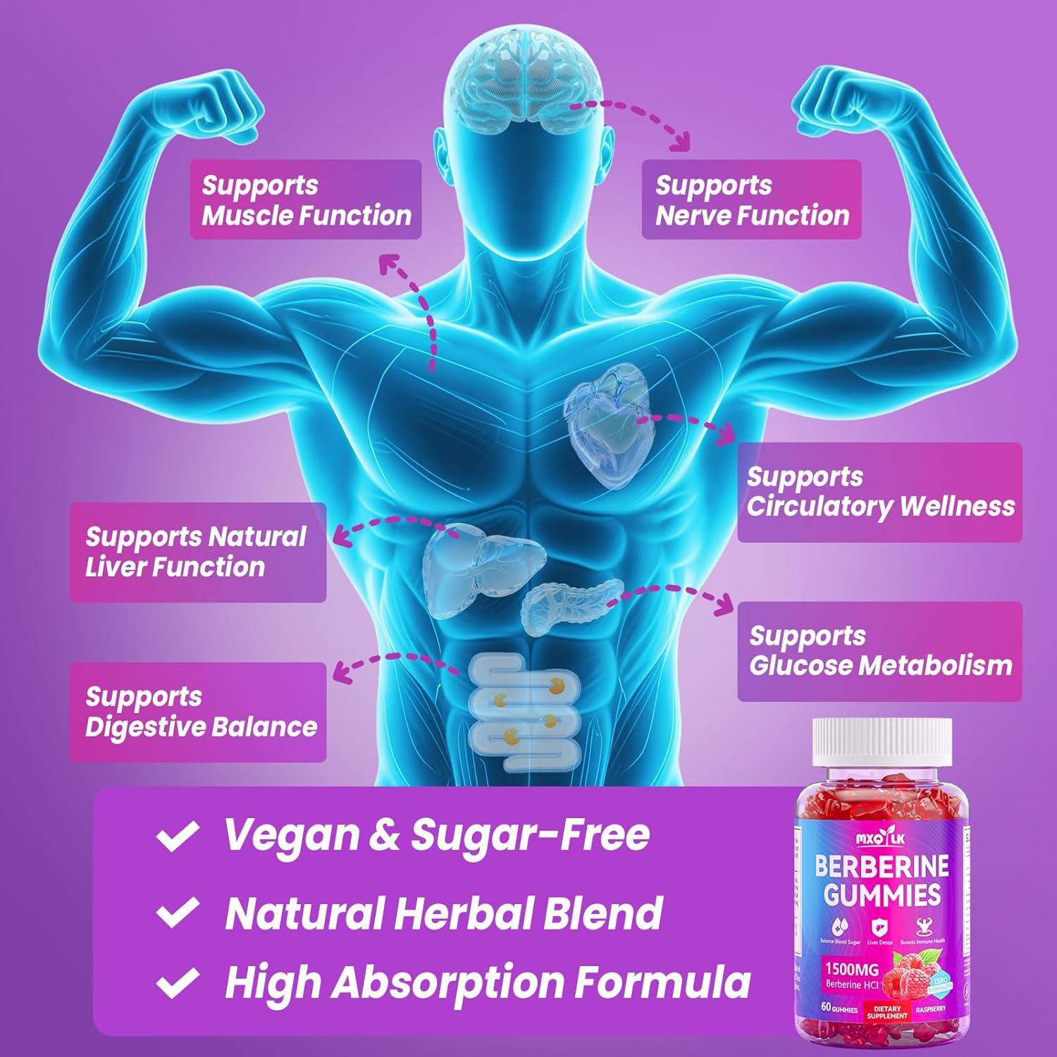 Gomitas de Berberina 1500mg Mxq Lk - Veganas, Sin Azúcar, 60 Unidades