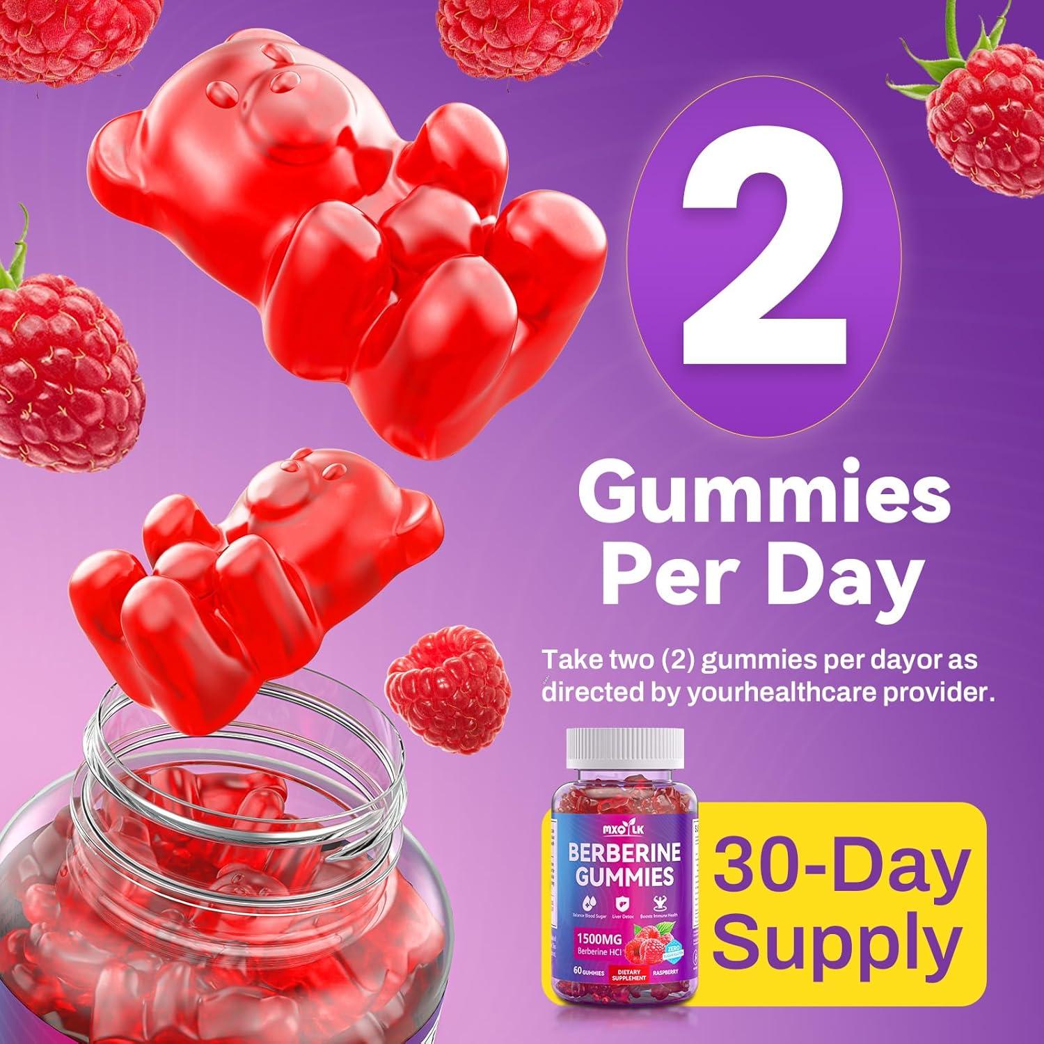 Gomitas de Berberina 1500mg Mxq Lk - Veganas, Sin Azúcar, 60 Unidades