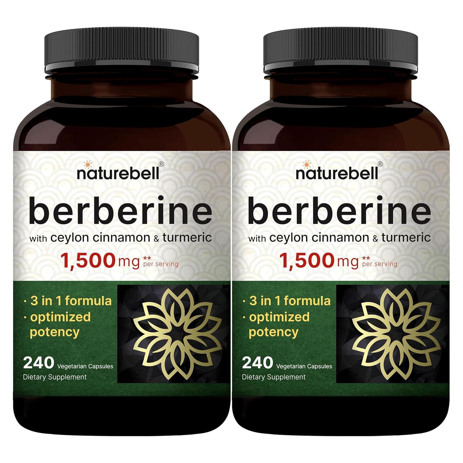 Suplemento Vegano de Berberina 1500mg + Canela 1000mg + Cúrcuma 300mg - 480 Cápsulas