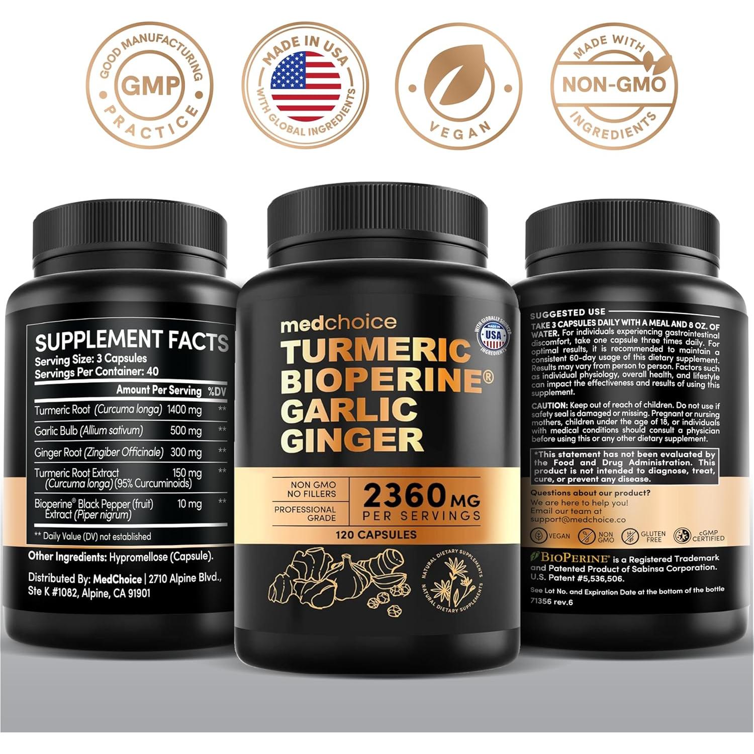 Suplemento de Cúrcuma y Ajo MEDCHOICE 2360mg 120 Cápsulas