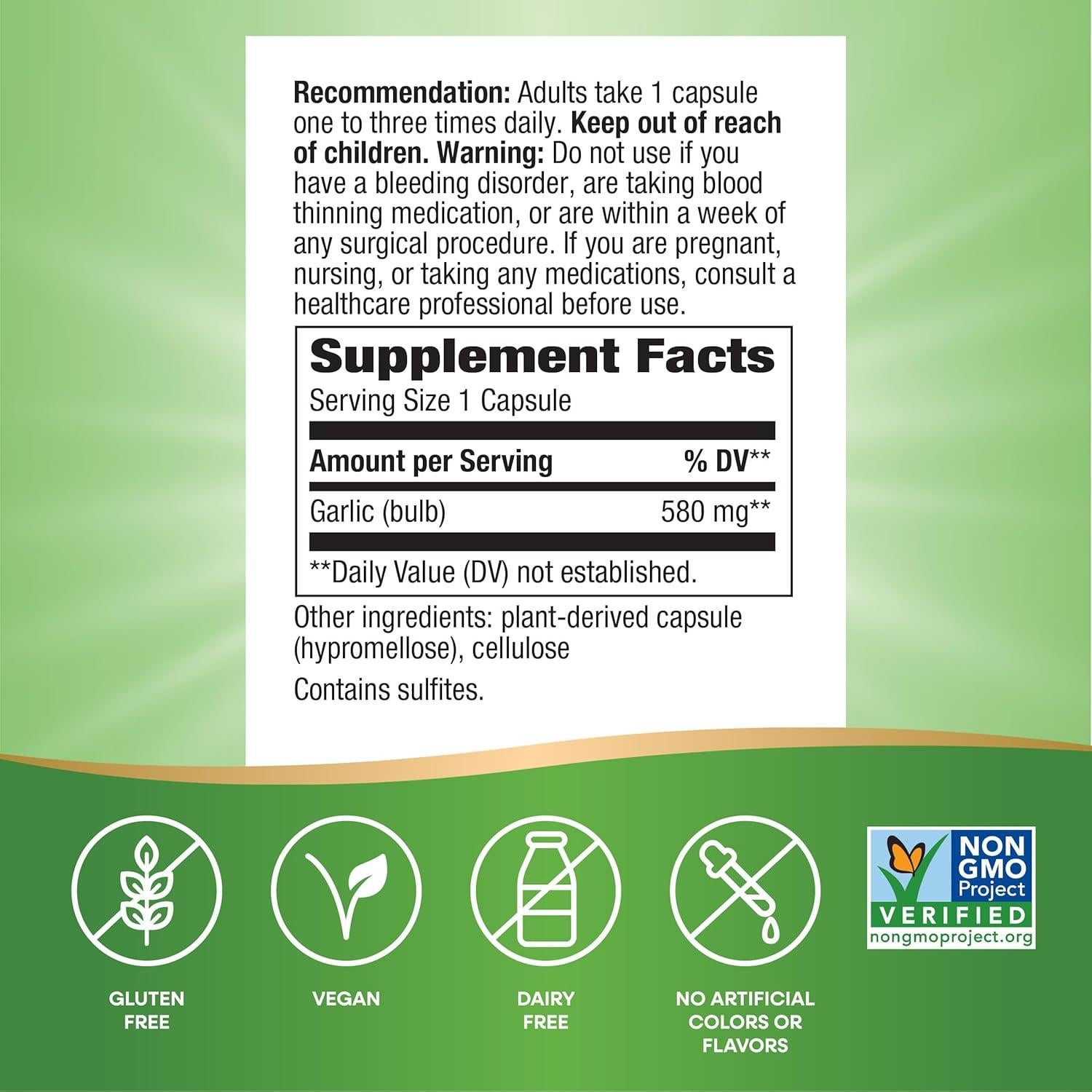 Bulbo de Ajo Nature's Way 580 mg 100 Cápsulas Veganas