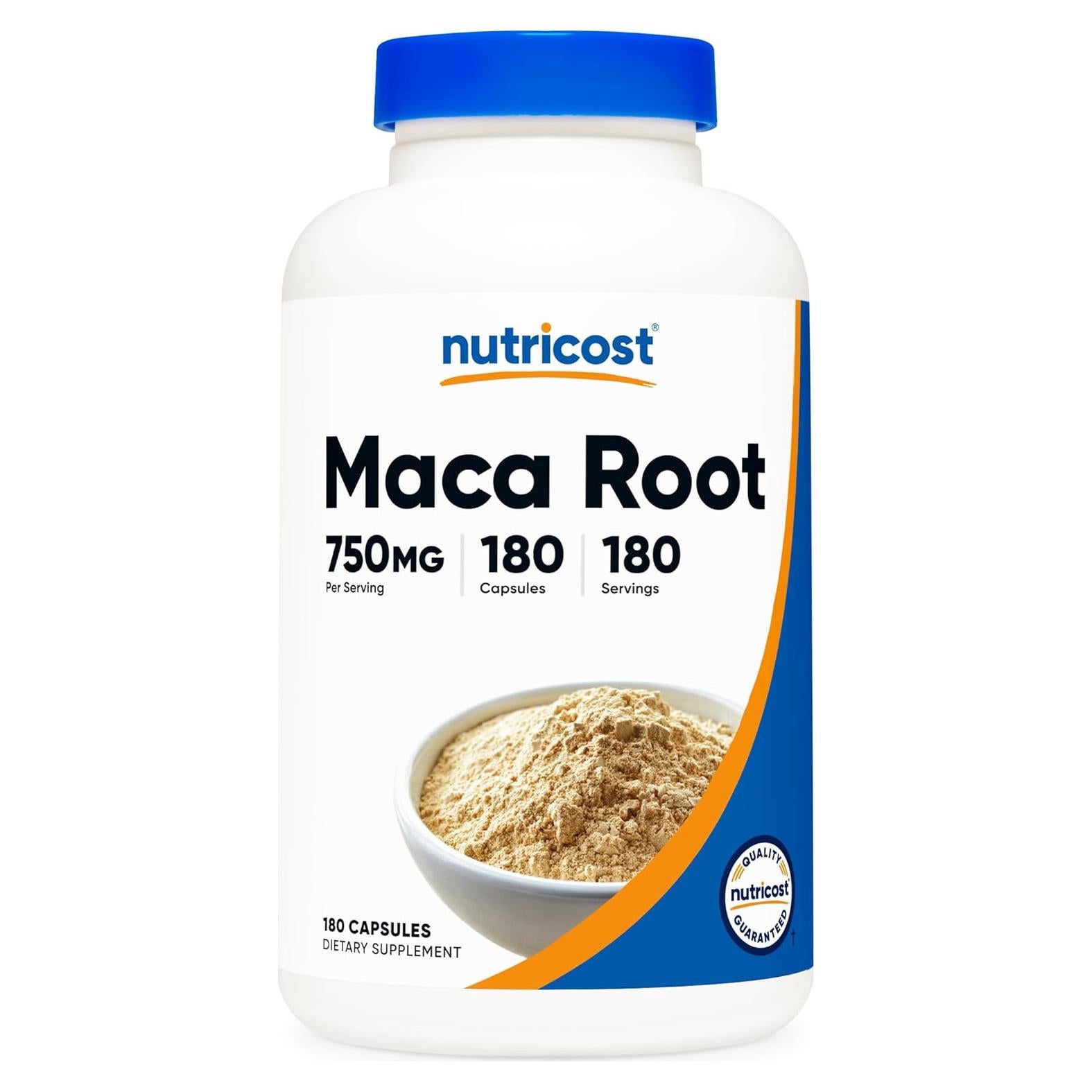 Cápsulas de raíz de maca Nutricost 750mg 180 unidades