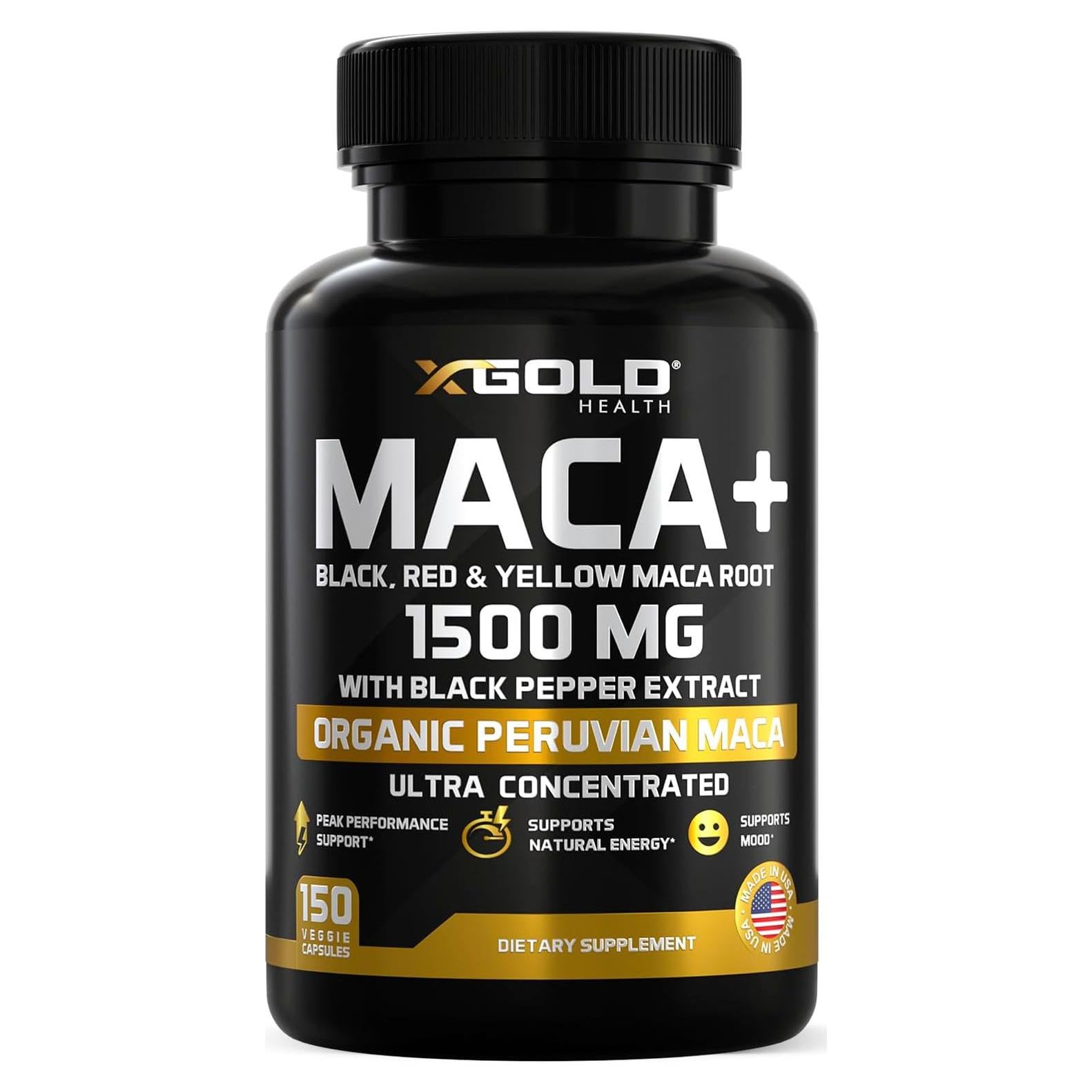 Cápsulas de Maca Orgánica X Gold Health 1500mg con Pimienta Negra