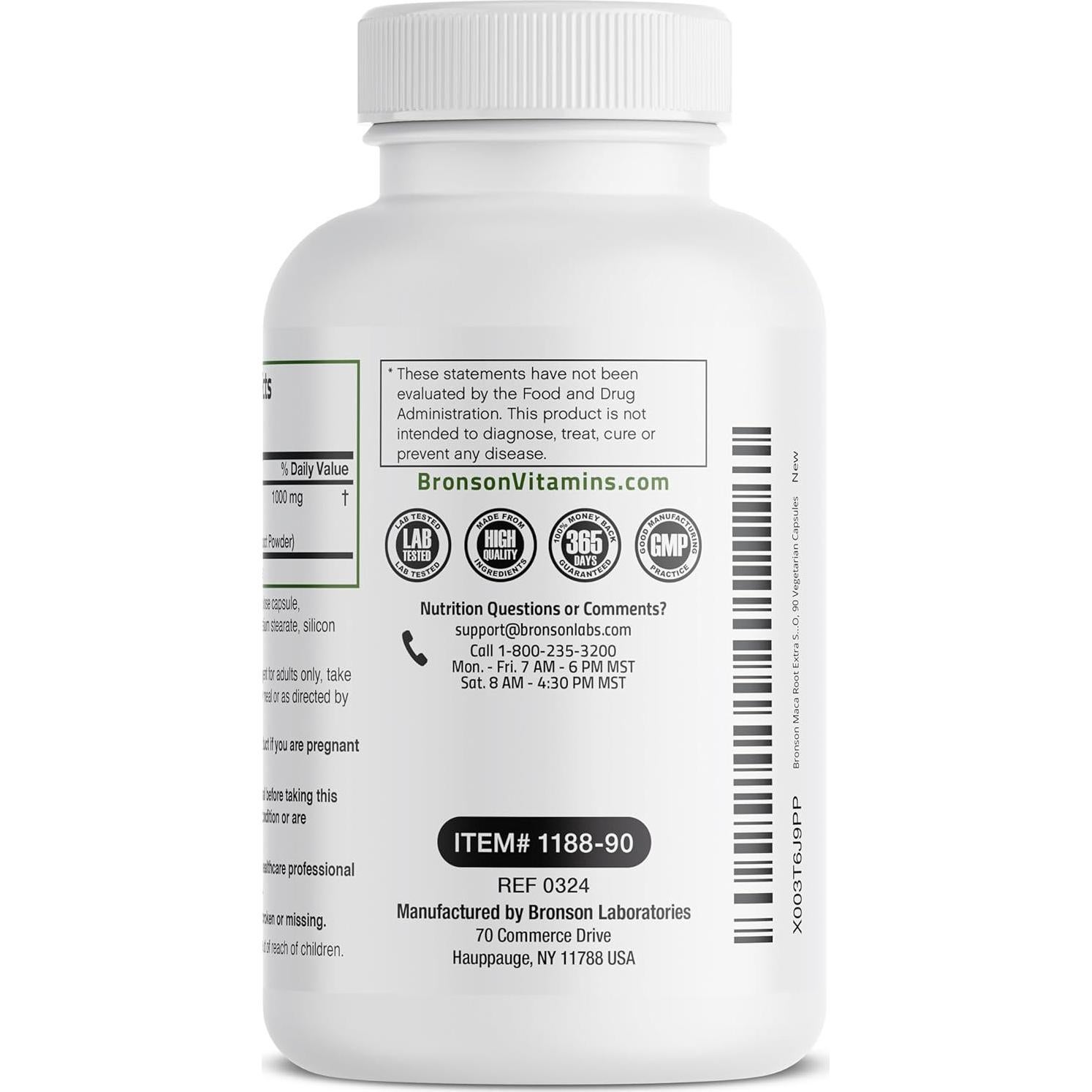 Raíz de Maca Bronson 90 Cápsulas Vegetarianas No OGM