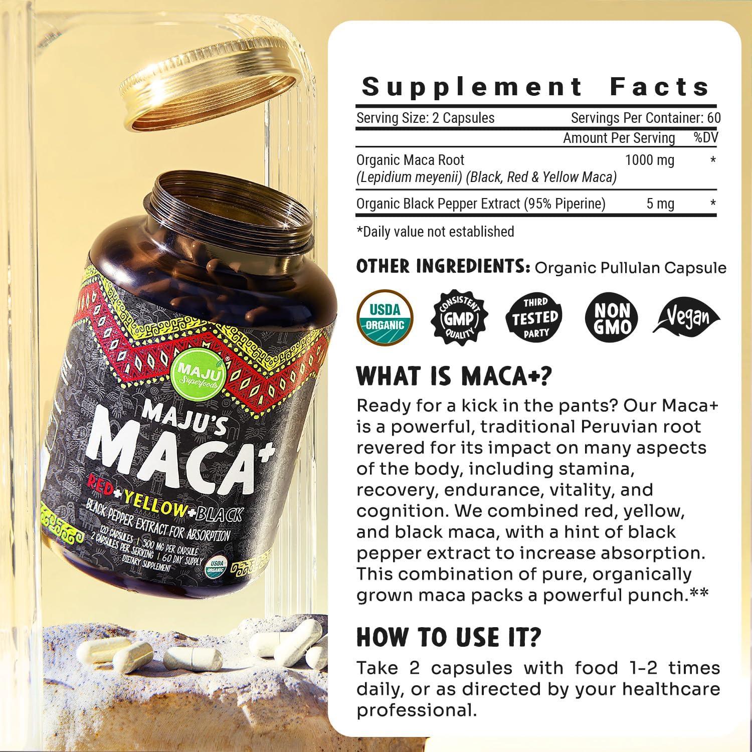 Cápsulas de Maca 4-en-1 Maju Superfoods Orgánica 120 ct