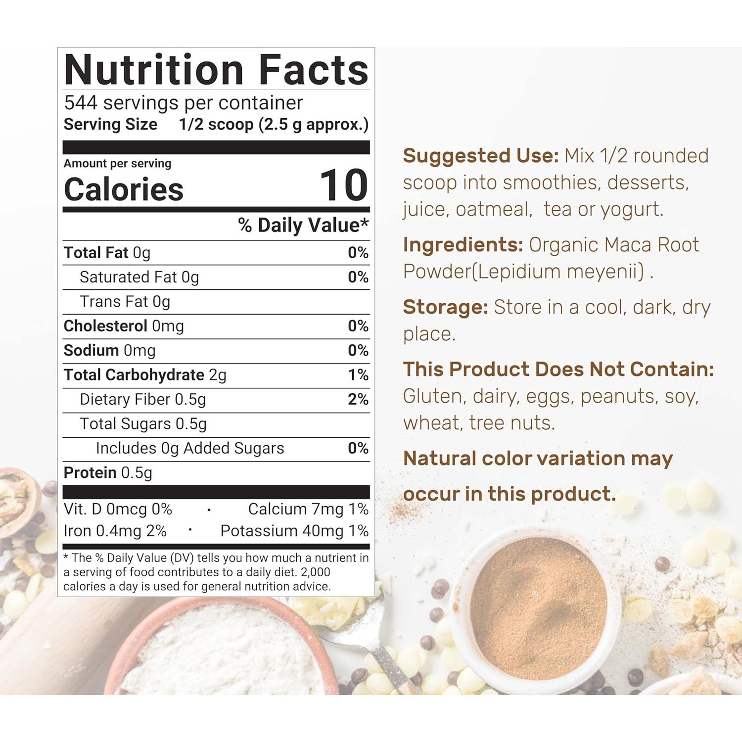 Polvo de raíz de maca peruana orgánica 1.36 kg - Suplemento digestible