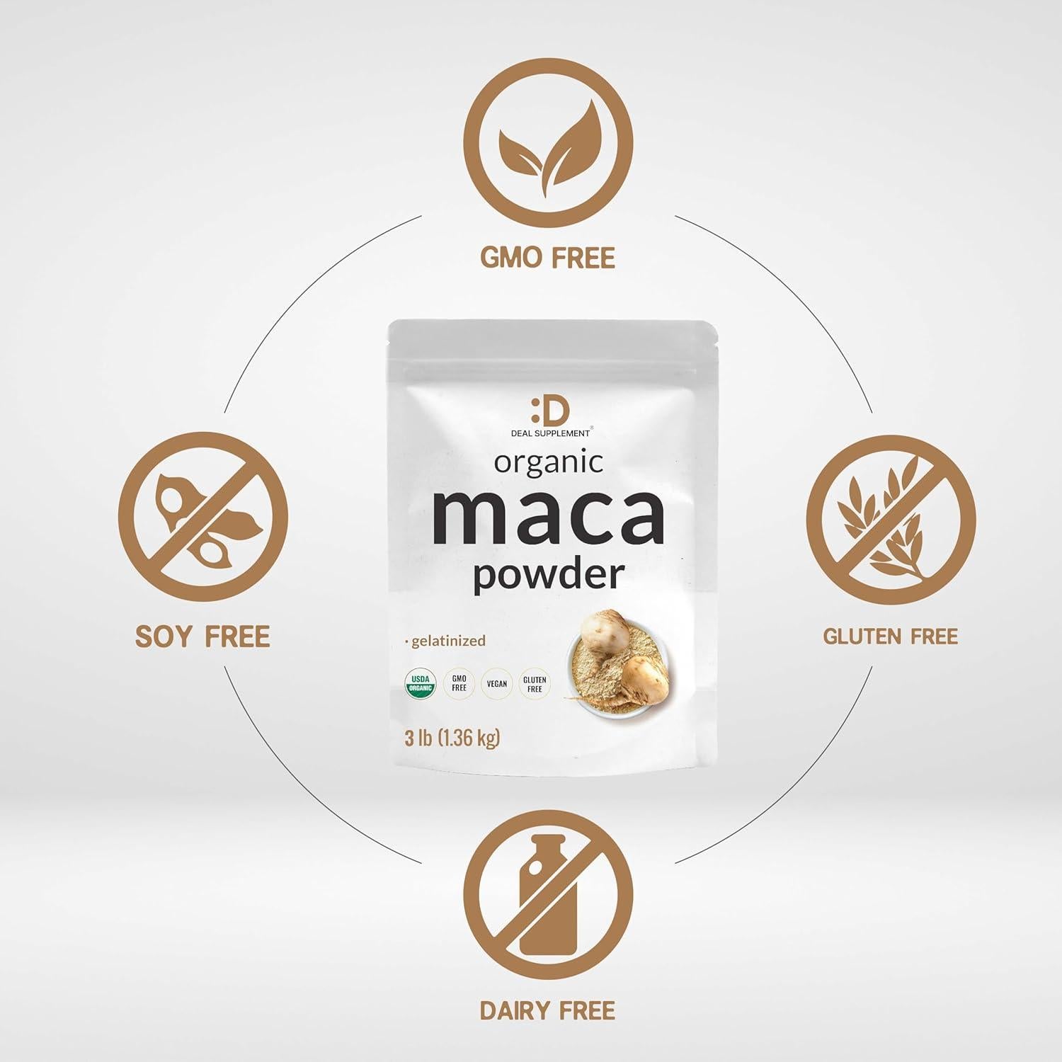 Polvo de raíz de maca peruana orgánica 1.36 kg - Suplemento digestible
