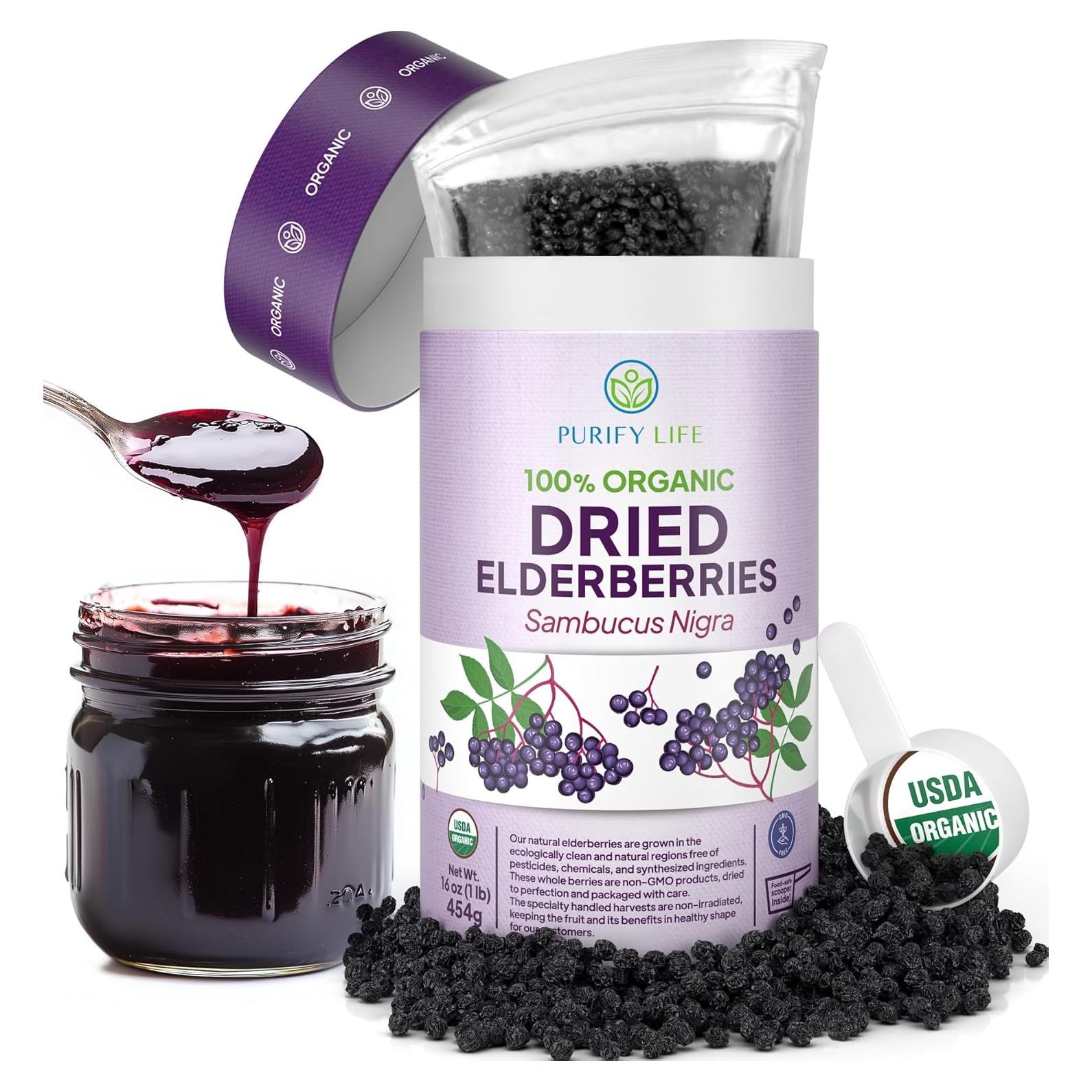 Elderberries Secas Orgánicas Purify Life 450g - Antioxidantes