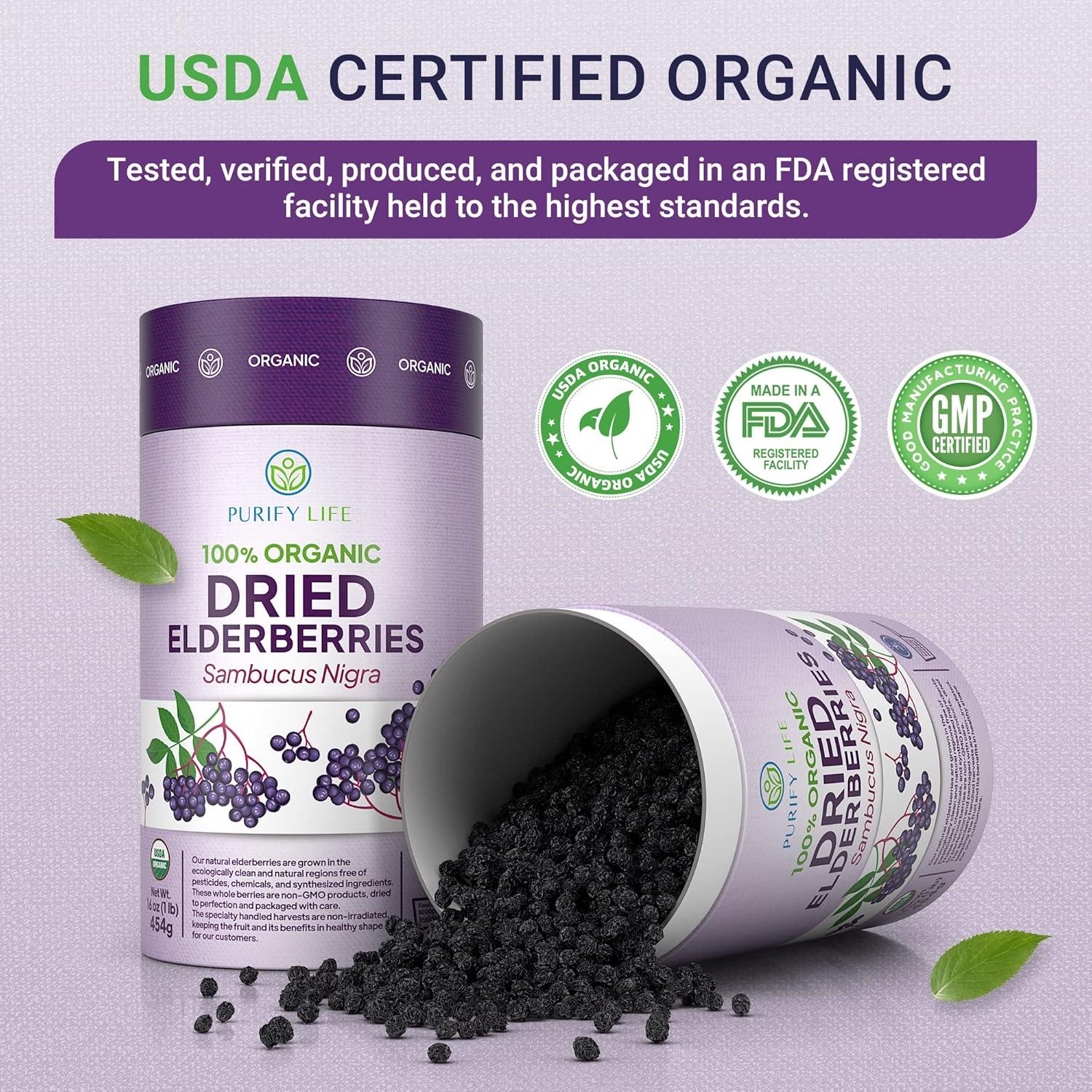 Elderberries Secas Orgánicas Purify Life 450g - Antioxidantes