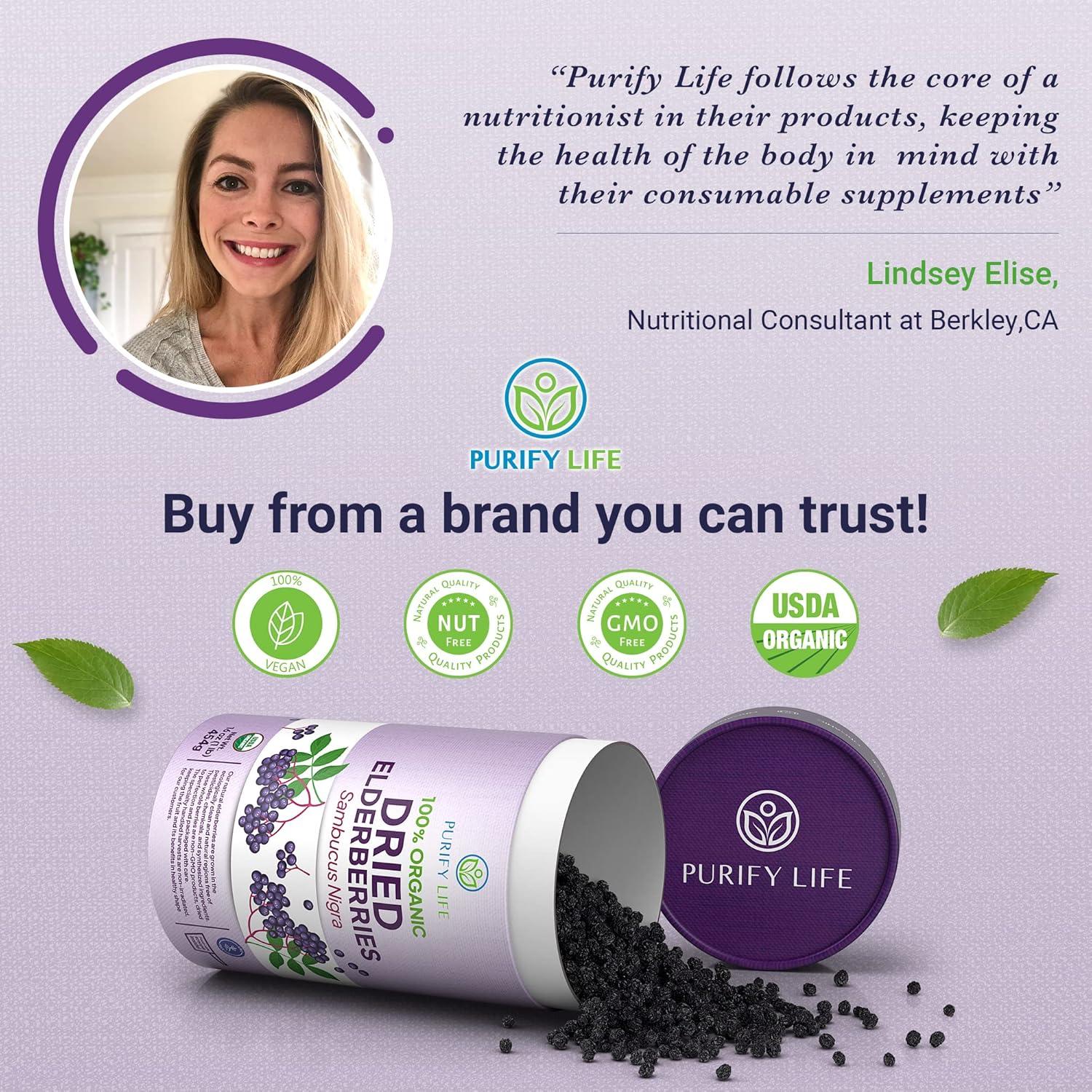 Elderberries Secas Orgánicas Purify Life 450g - Antioxidantes