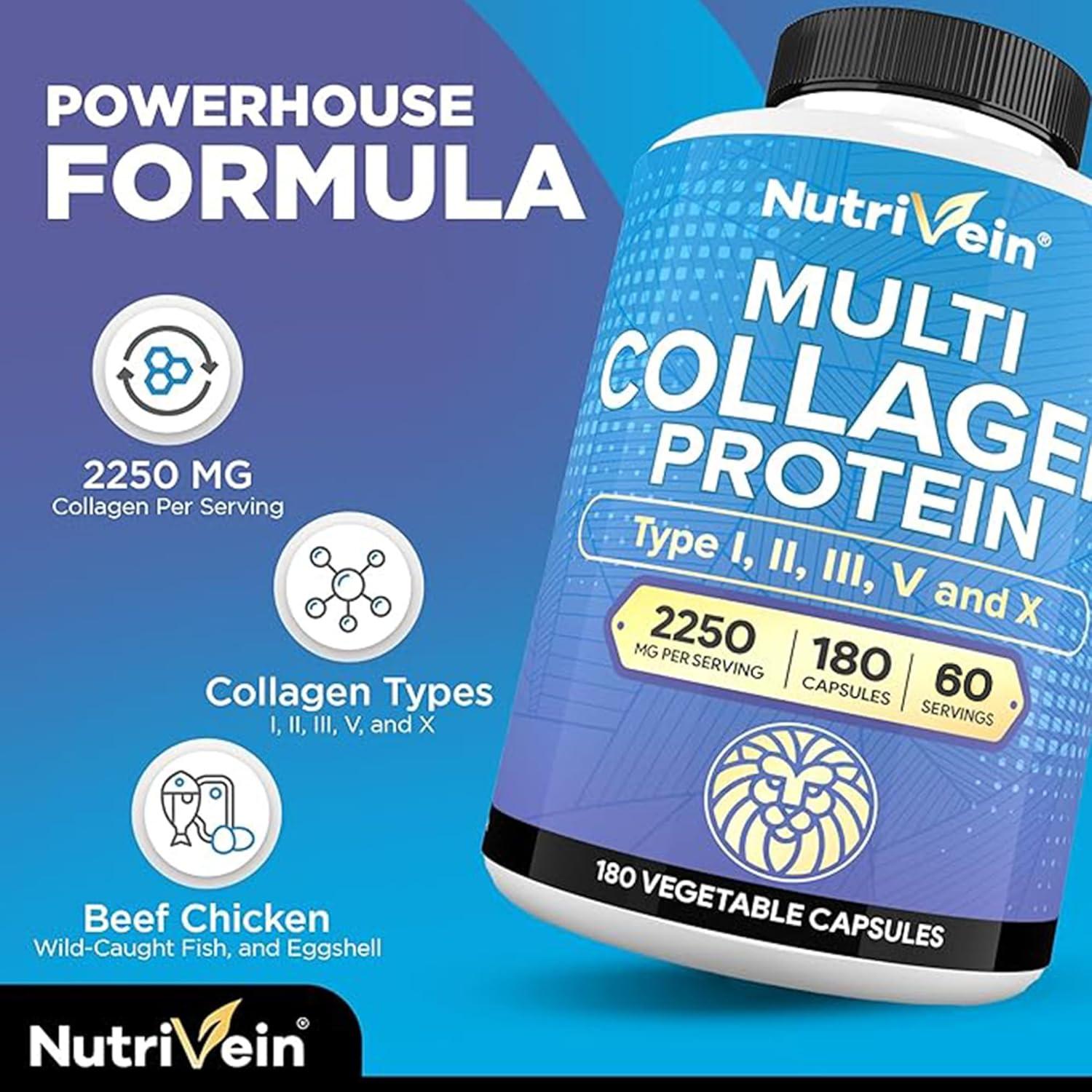 Cápsulas de Colágeno Múltiple Nutrivein 2250 mg - 180 Unidades