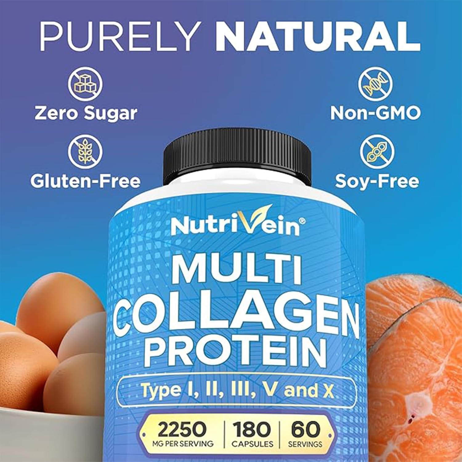 Cápsulas de Colágeno Múltiple Nutrivein 2250 mg - 180 Unidades
