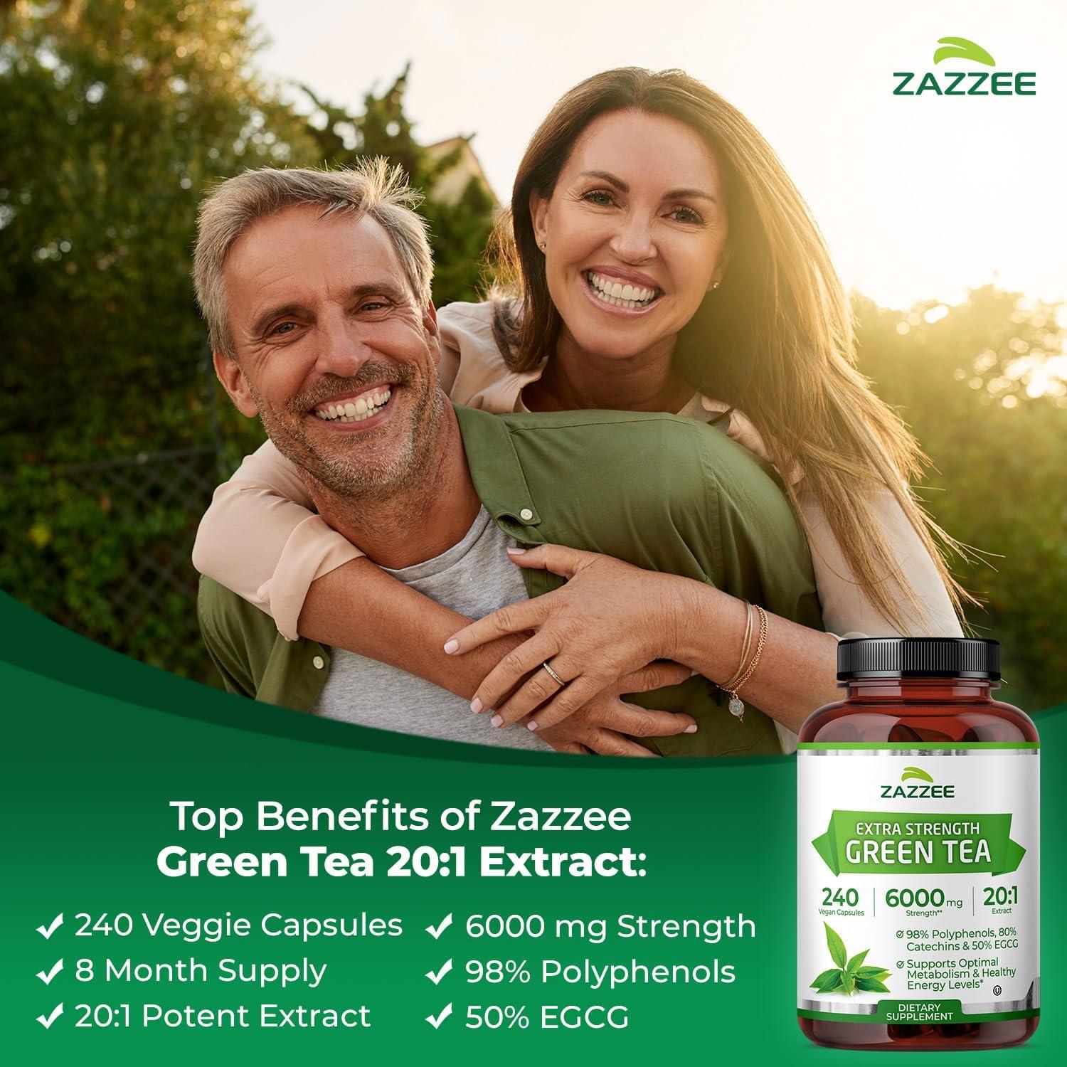 Zazzee Extracto de Té Verde 6000 mg 240 Cápsulas Veganas