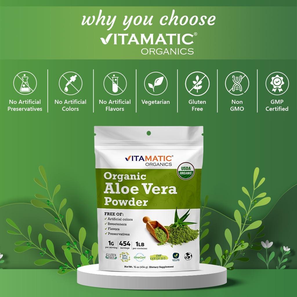 Polvo de Aloe Vera Orgánico Vitamatic 450g - Salud Piel y Digestión