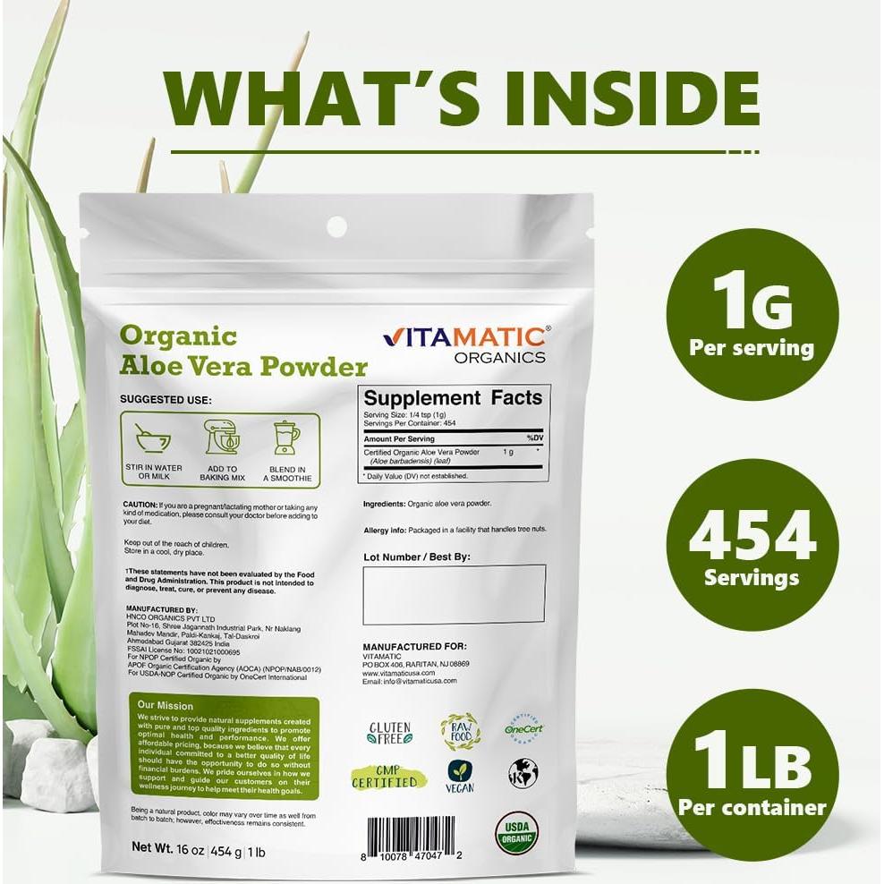 Polvo de Aloe Vera Orgánico Vitamatic 450g - Salud Piel y Digestión