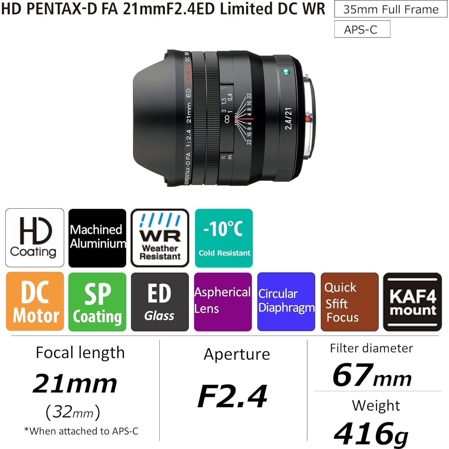 Lente Gran Angular Pentax FA 21mm F2.4 ED Limitado Negro