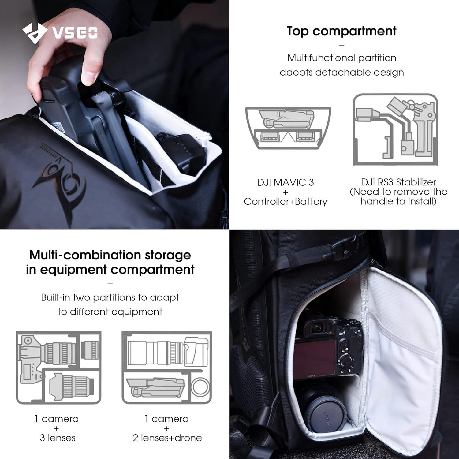 Mochila para cámara VSGO Black Snipe 16L - Ligera 1.1kg