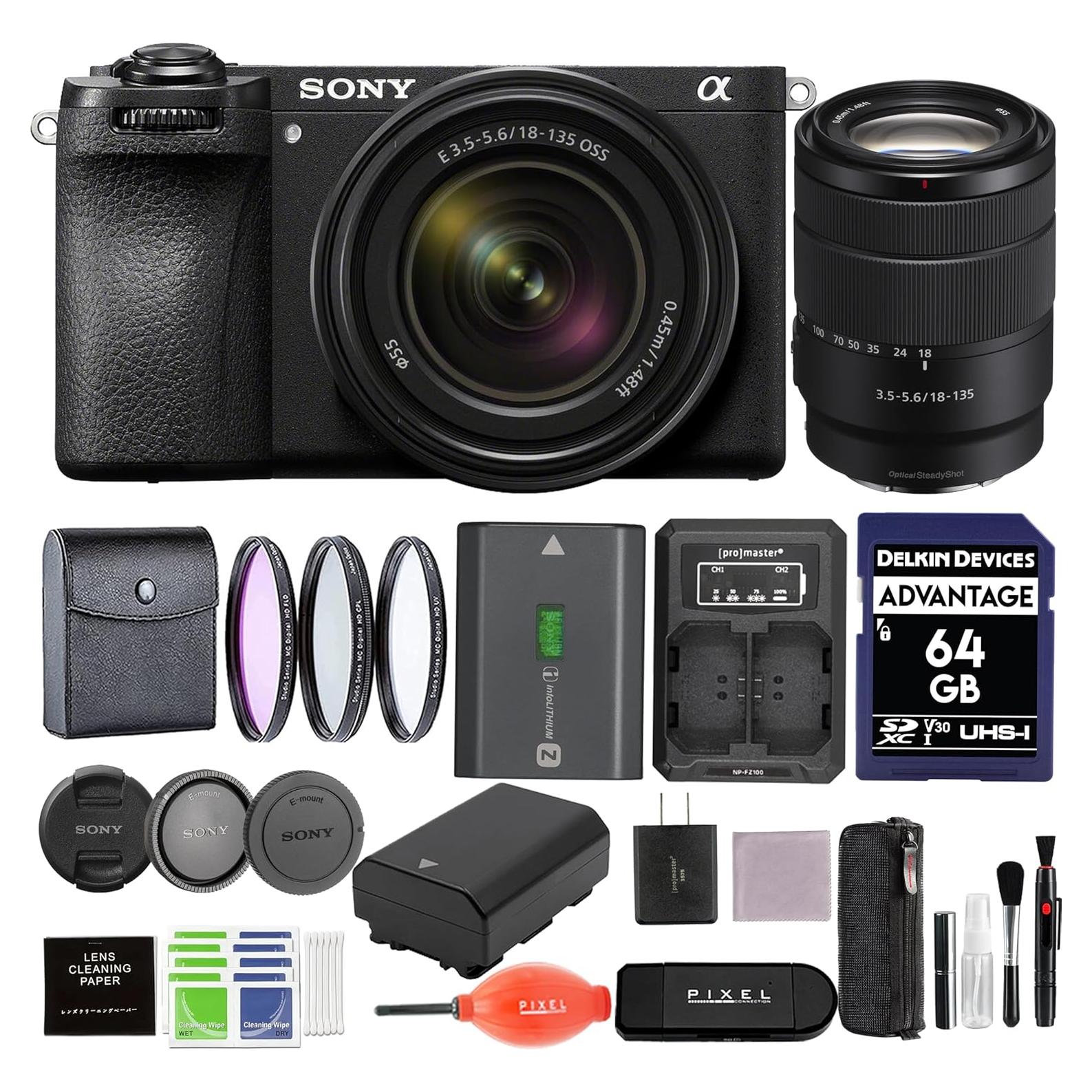 Sony Alpha a6700 Mirrorless Camera with 18-135mm Lens Bundle with Extra Battery and Charger Kit, 64GB SD Card + 55mm 3PC Filter Kit & More | Sony Alpha 6700