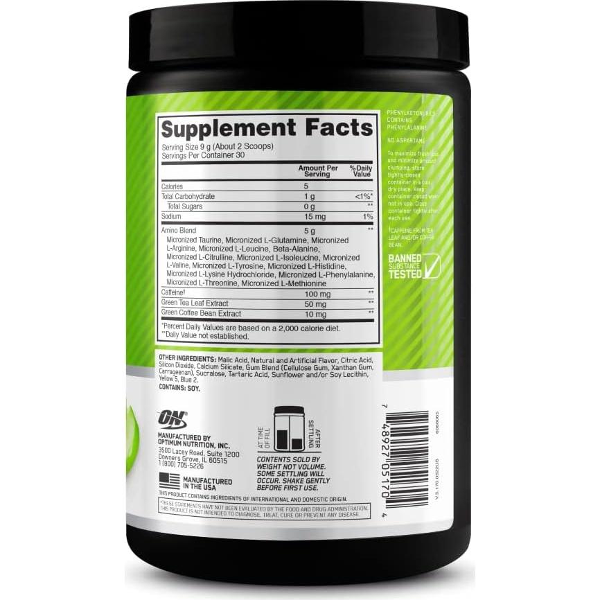 Optimum Nutrition Amino Energy 270g - Pre Entrenamiento Manzana Verde