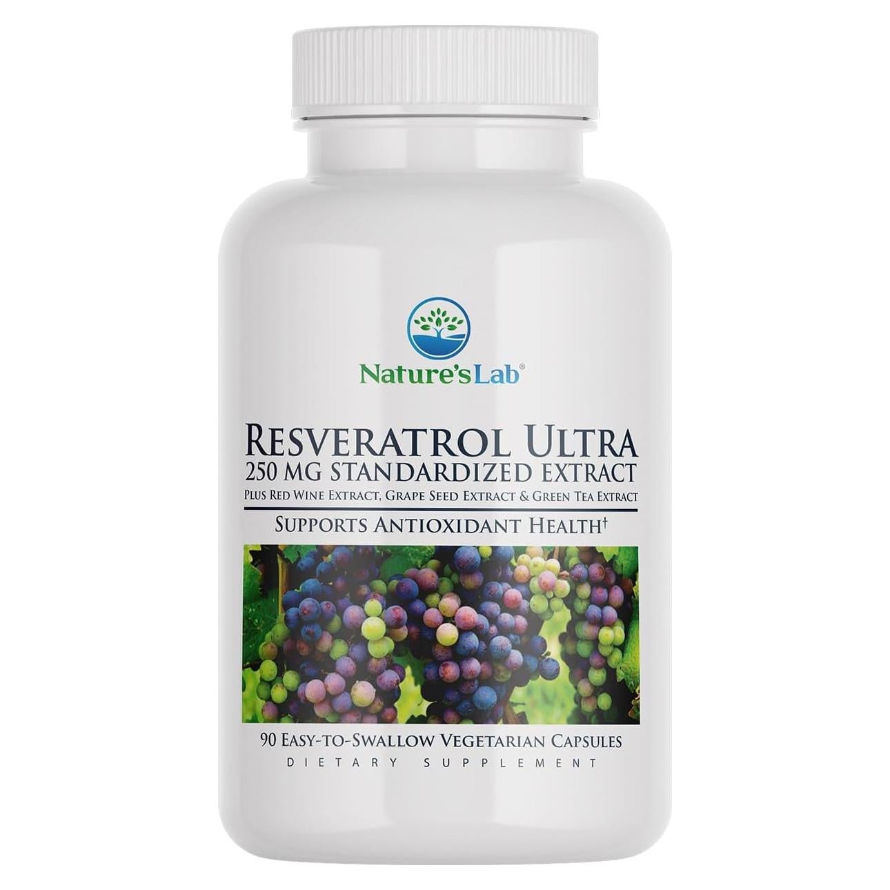Resveratrol Ultra Nature's Lab 250mg - Antioxidante Vegano 90 Cápsulas