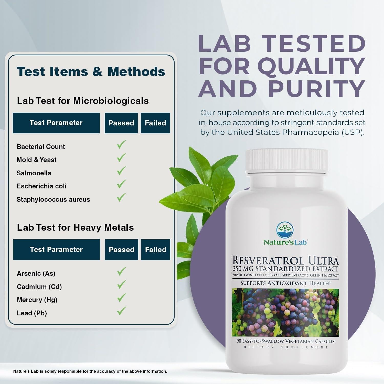 Resveratrol Ultra Nature's Lab 250mg - Antioxidante Vegano 90 Cápsulas