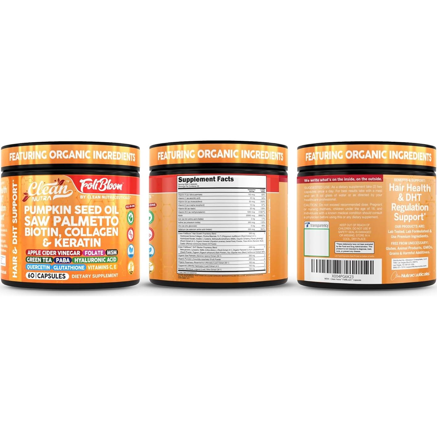 Suplemento Clean Nutra Aceite de Semilla de Calabaza 60 Cápsulas