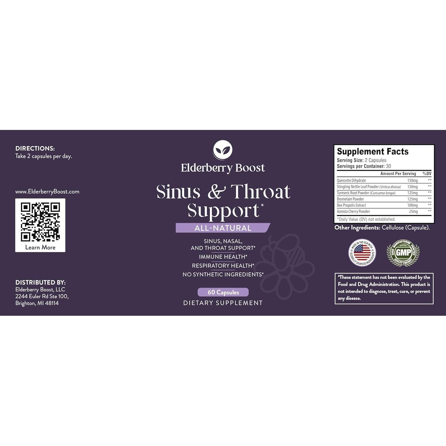 Cápsulas Herbales Elderberry Boost - Apoyo Nasal y Garganta 60u