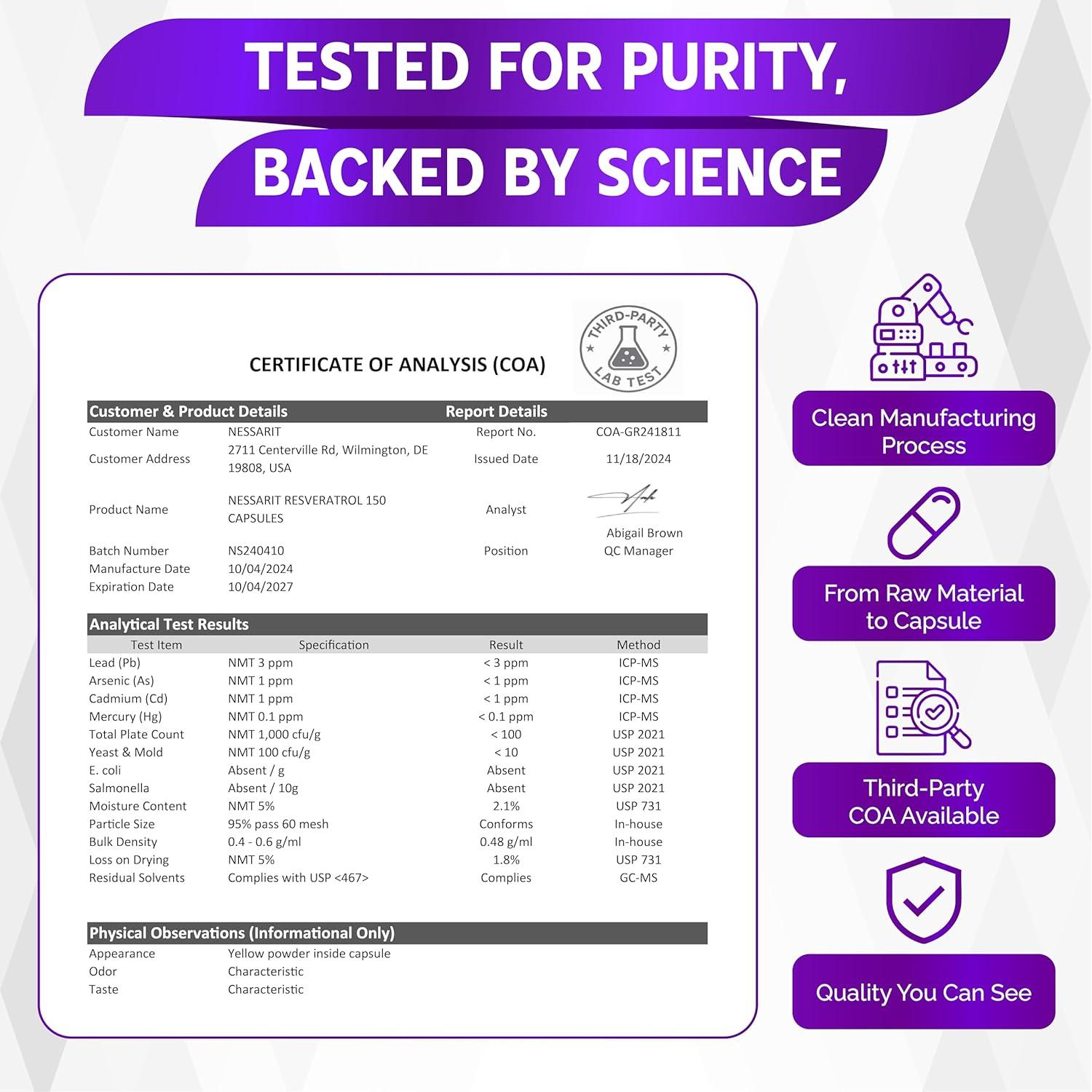 Suplemento de Resveratrol 6320mg Nessarit 150 Cápsulas