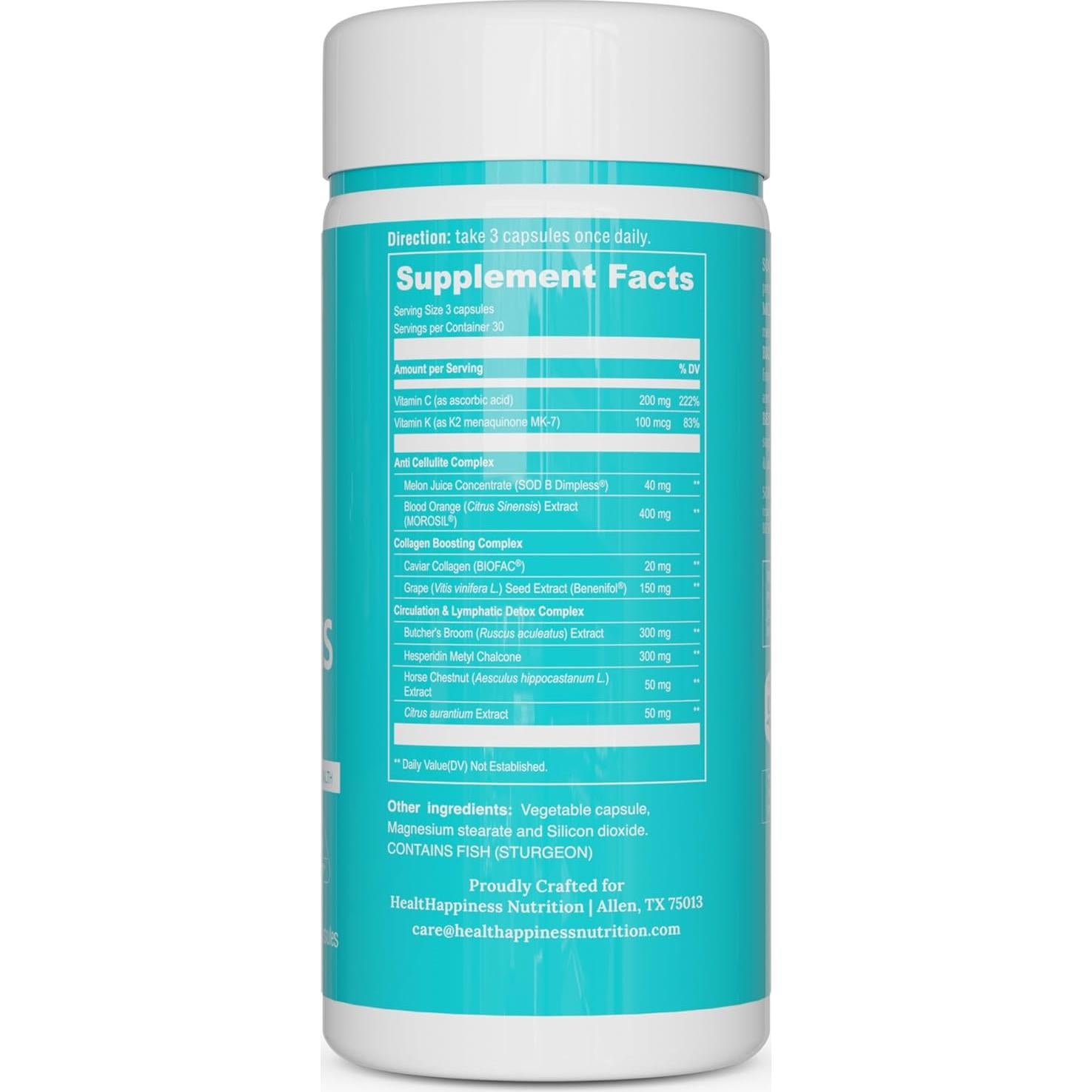 Suplemento Anticelulitis UpNourish 90 Cápsulas con Colágeno