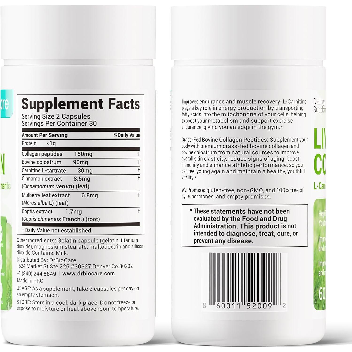 Suplemento de Colágeno L-Carnitina DrBioCare 120 Cápsulas