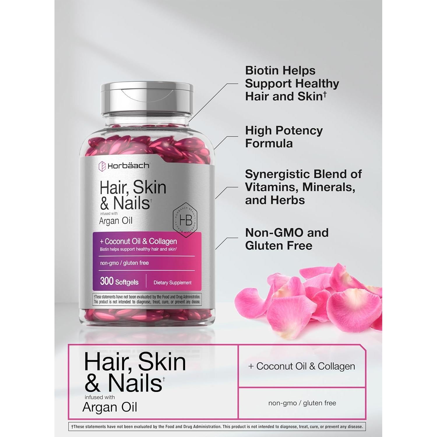 Vitaminas Horbaach para Cabello, Piel y Uñas 300 Geles Blandos