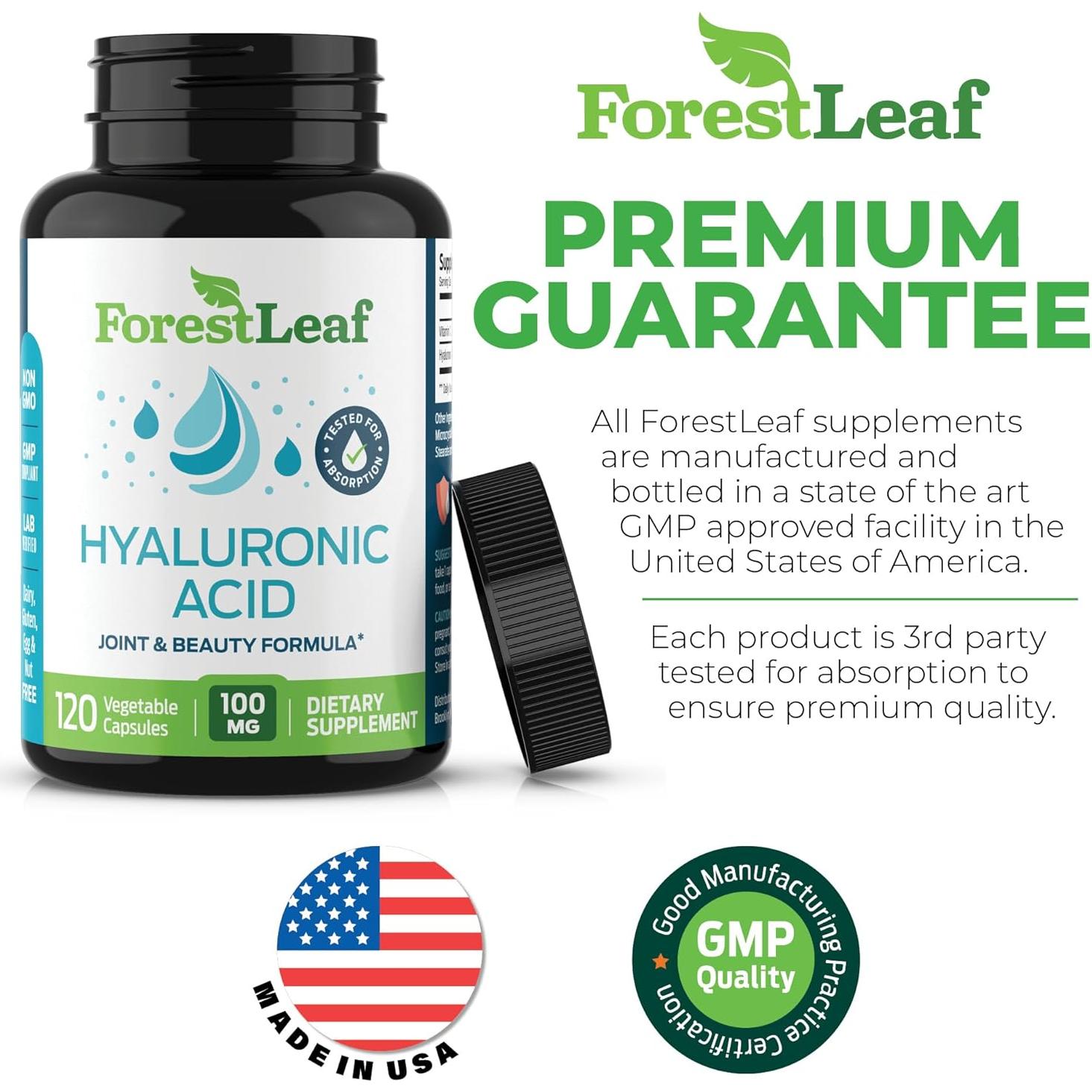 Suplemento de Ácido Hialurónico ForestLeaf 100mg 120 Caps