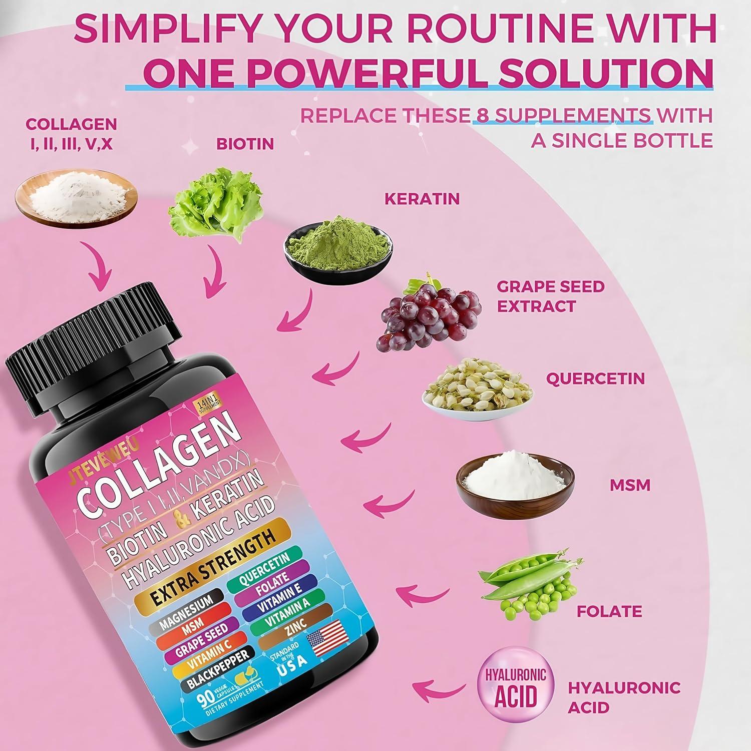 Suplemento de colágeno 14 en 1 JTEVEweu - 90 cápsulas