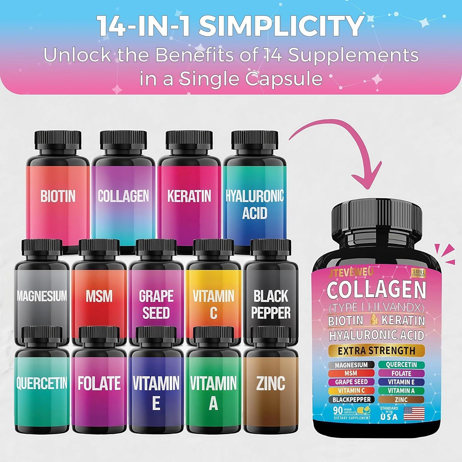 Suplemento de colágeno 14 en 1 JTEVEweu - 90 cápsulas