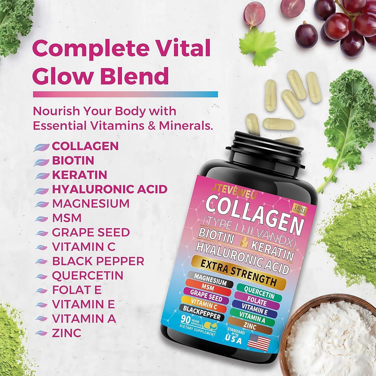 Suplemento de colágeno 14 en 1 JTEVEweu - 90 cápsulas