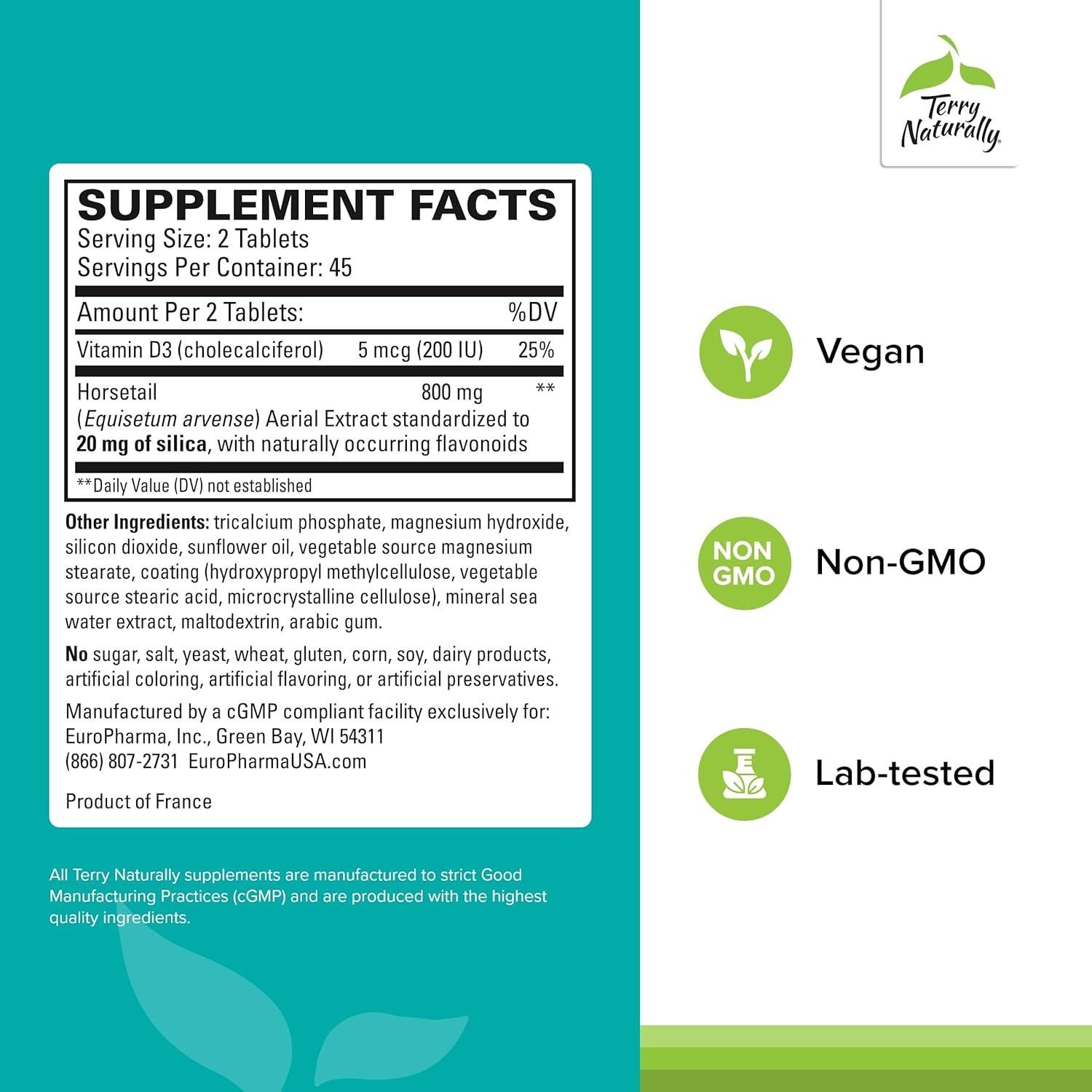 Suplemento Terry Naturally Silica-20 para Cabello y Uñas - 90 Tabletas