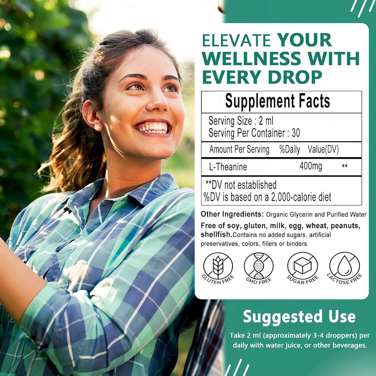 Gotas Líquidas de L-Teanina JINGYAT 400mg - Suplemento Natural