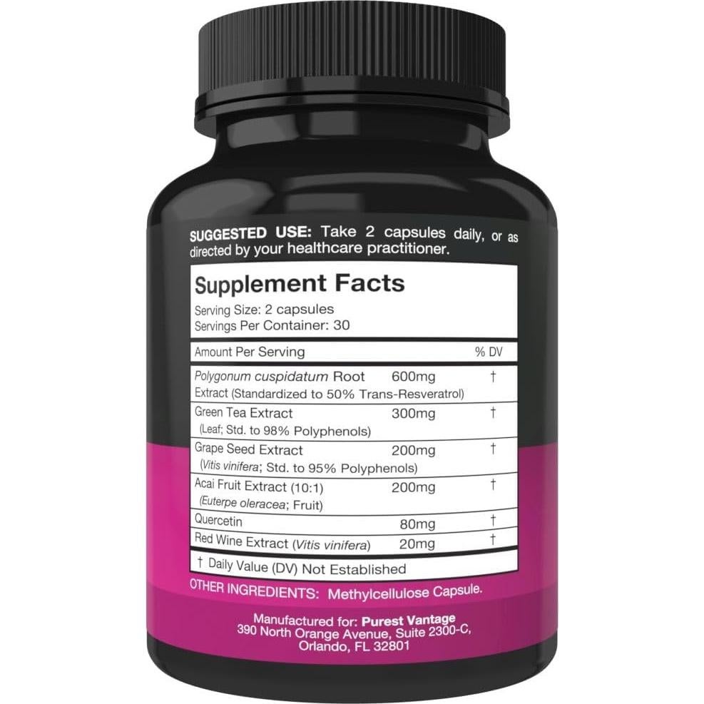 Suplemento de Resveratrol Purest Vantage 1400mg 60 Cápsulas
