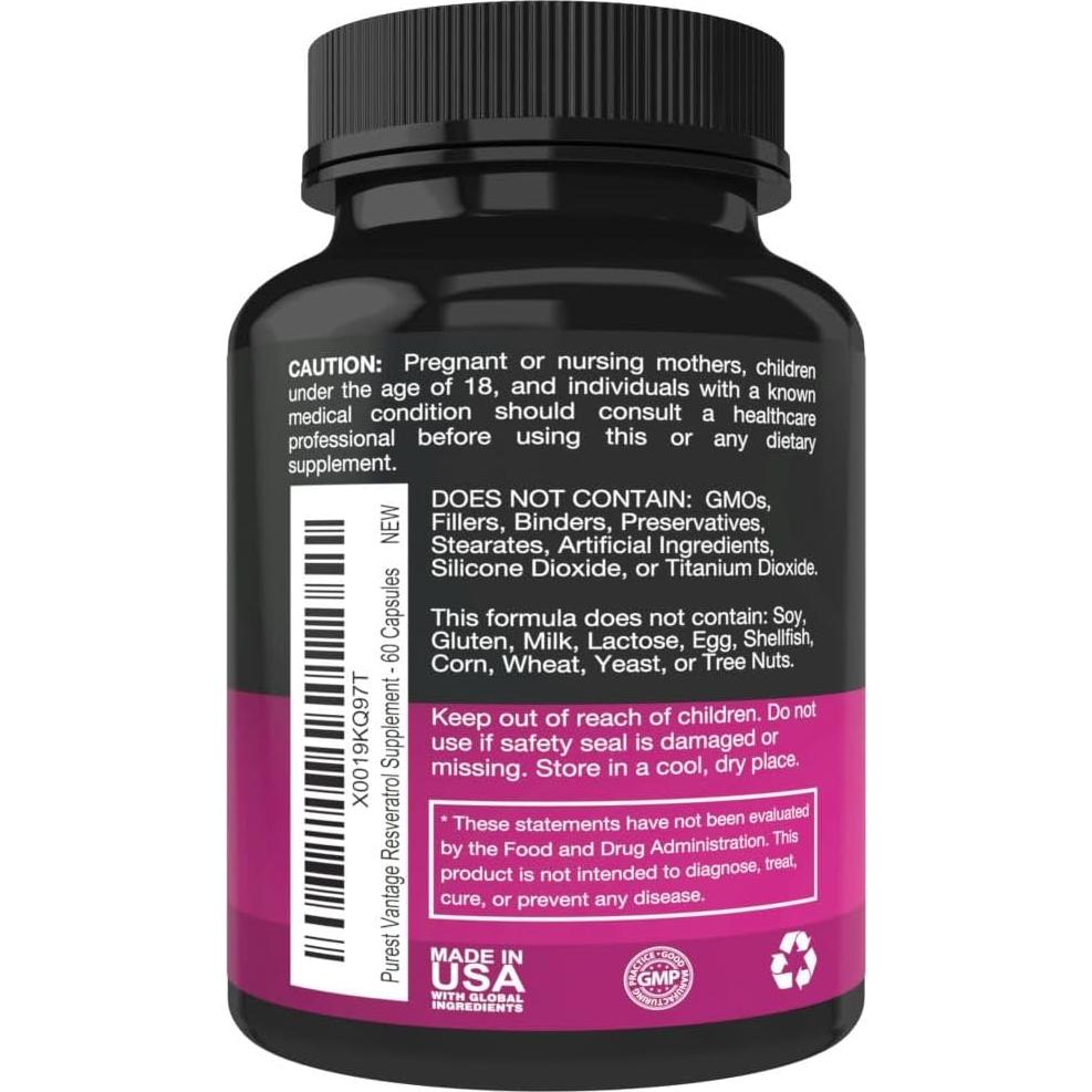 Suplemento de Resveratrol Purest Vantage 1400mg 60 Cápsulas