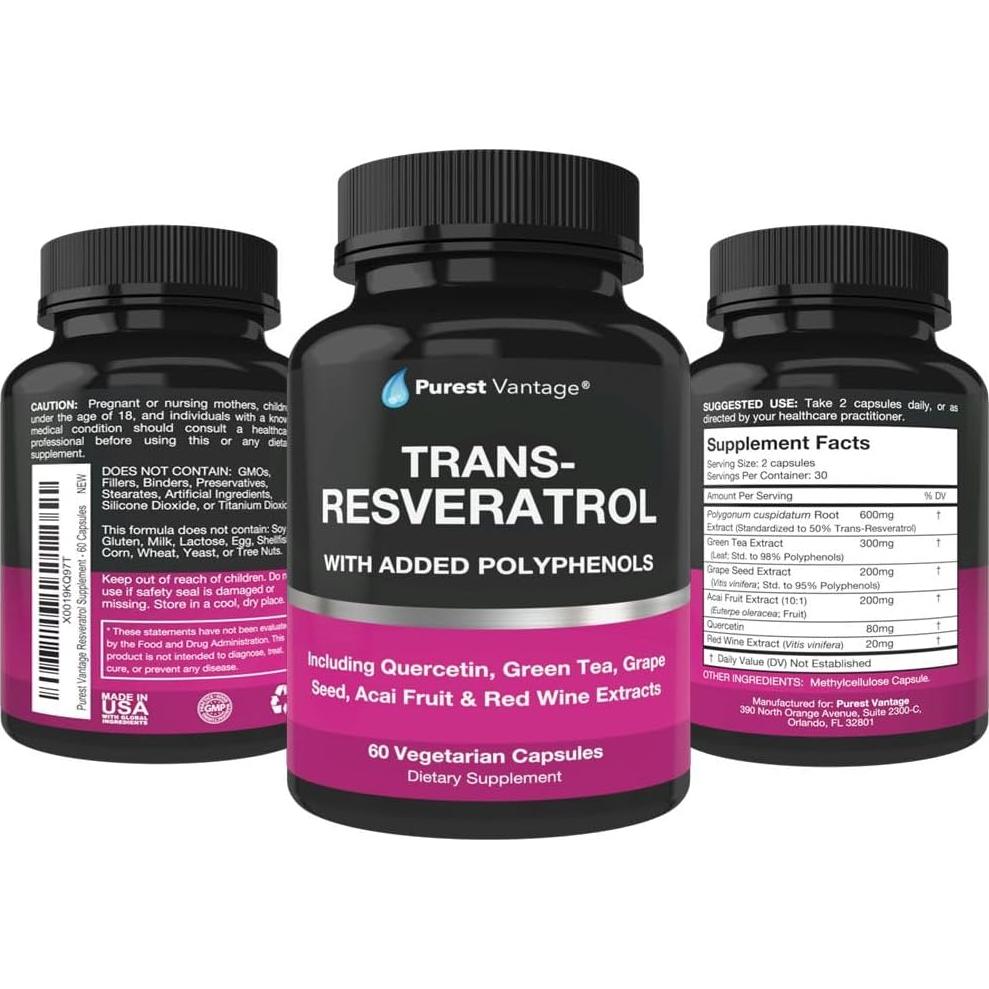 Suplemento de Resveratrol Purest Vantage 1400mg 60 Cápsulas