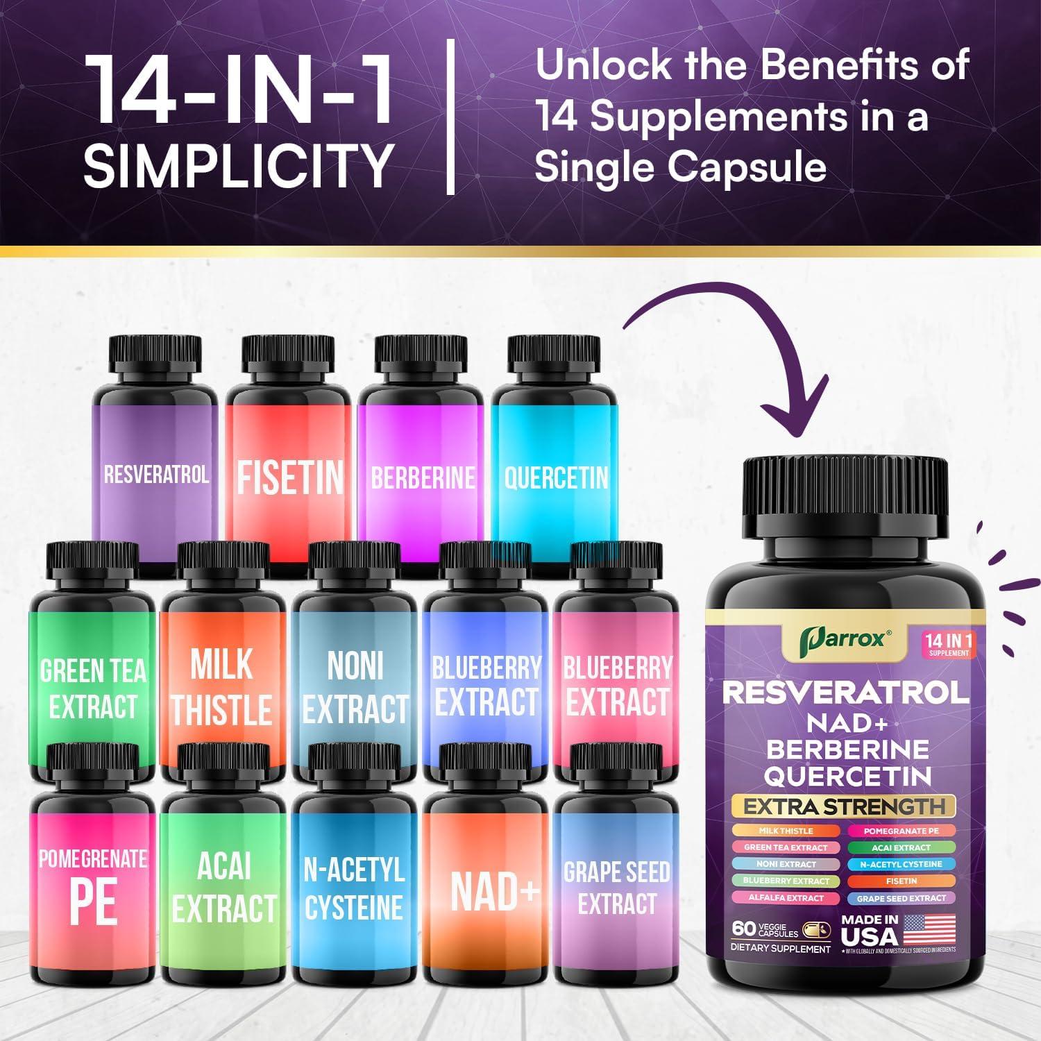 Suplemento Parrox 14-en-1 Resveratrol y Antioxidantes 120 Cápsulas